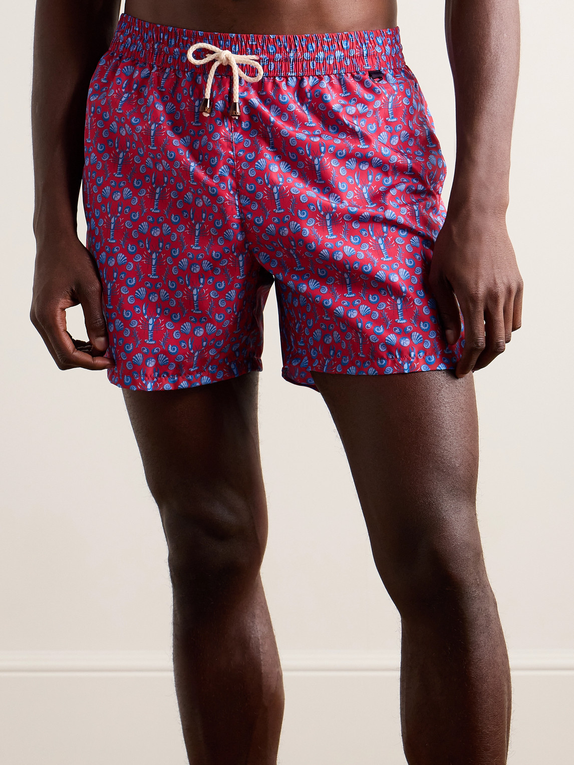 Shop Rubinacci Straight-leg Mid-length Printed Shell Swim Shorts In Red