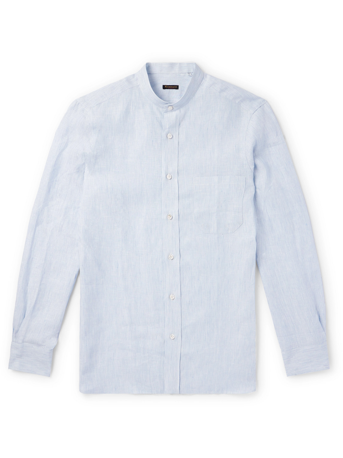 Rubinacci Grandad-collar Striped Linen Shirt In Blue