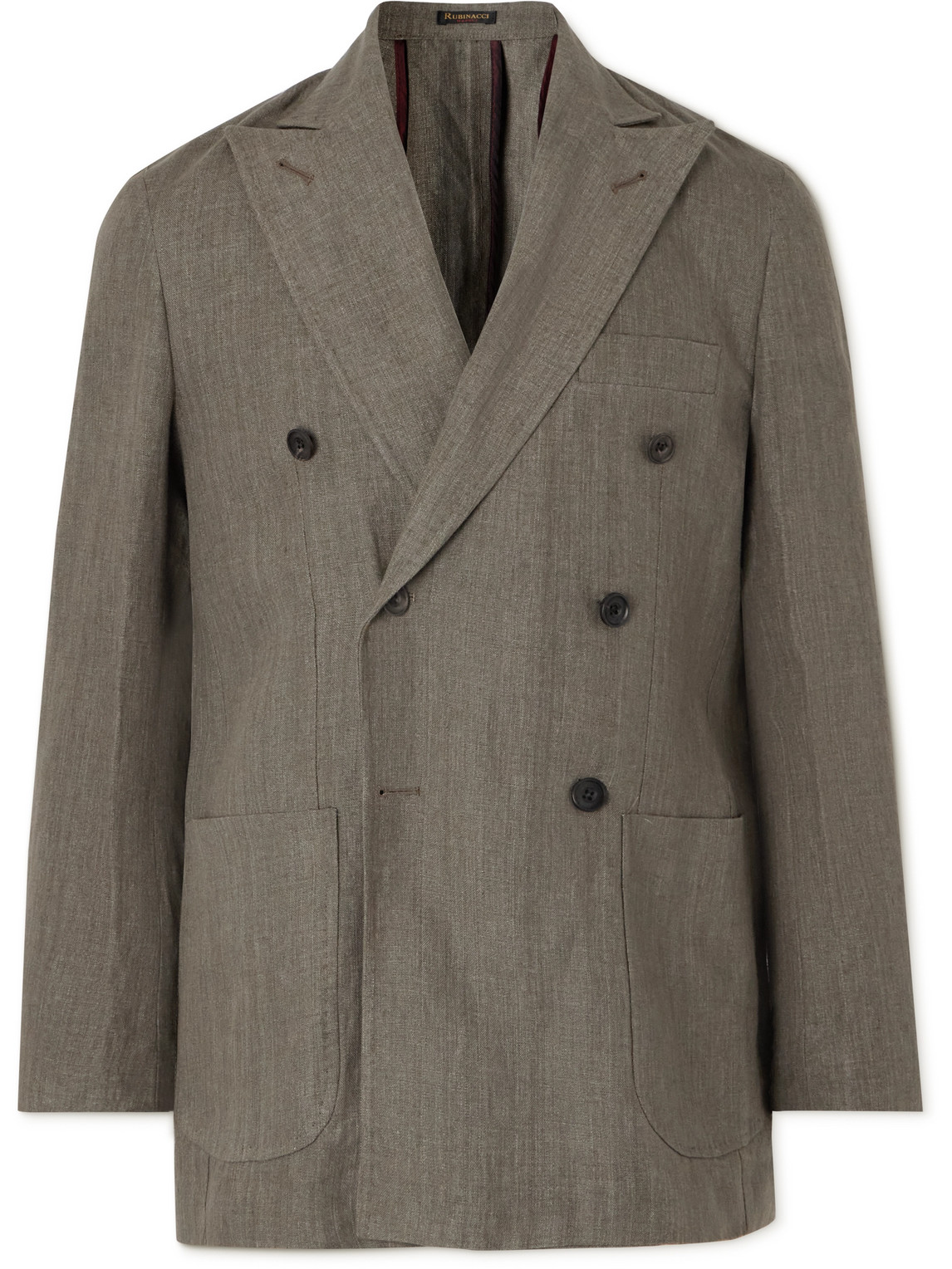 Rubinacci Double-breasted Linen Suit Jacket In Green