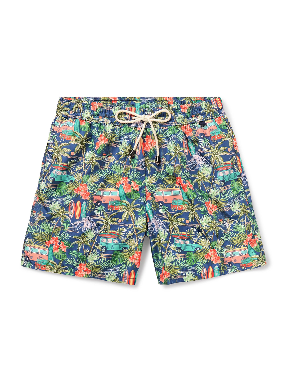 Rubinacci Surfer Straight-leg Mid-length Printed Swim Shorts In Blue