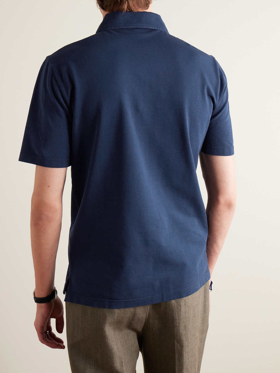 Shop Rubinacci Slim-fit Cotton-piqué Polo Shirt In Blue