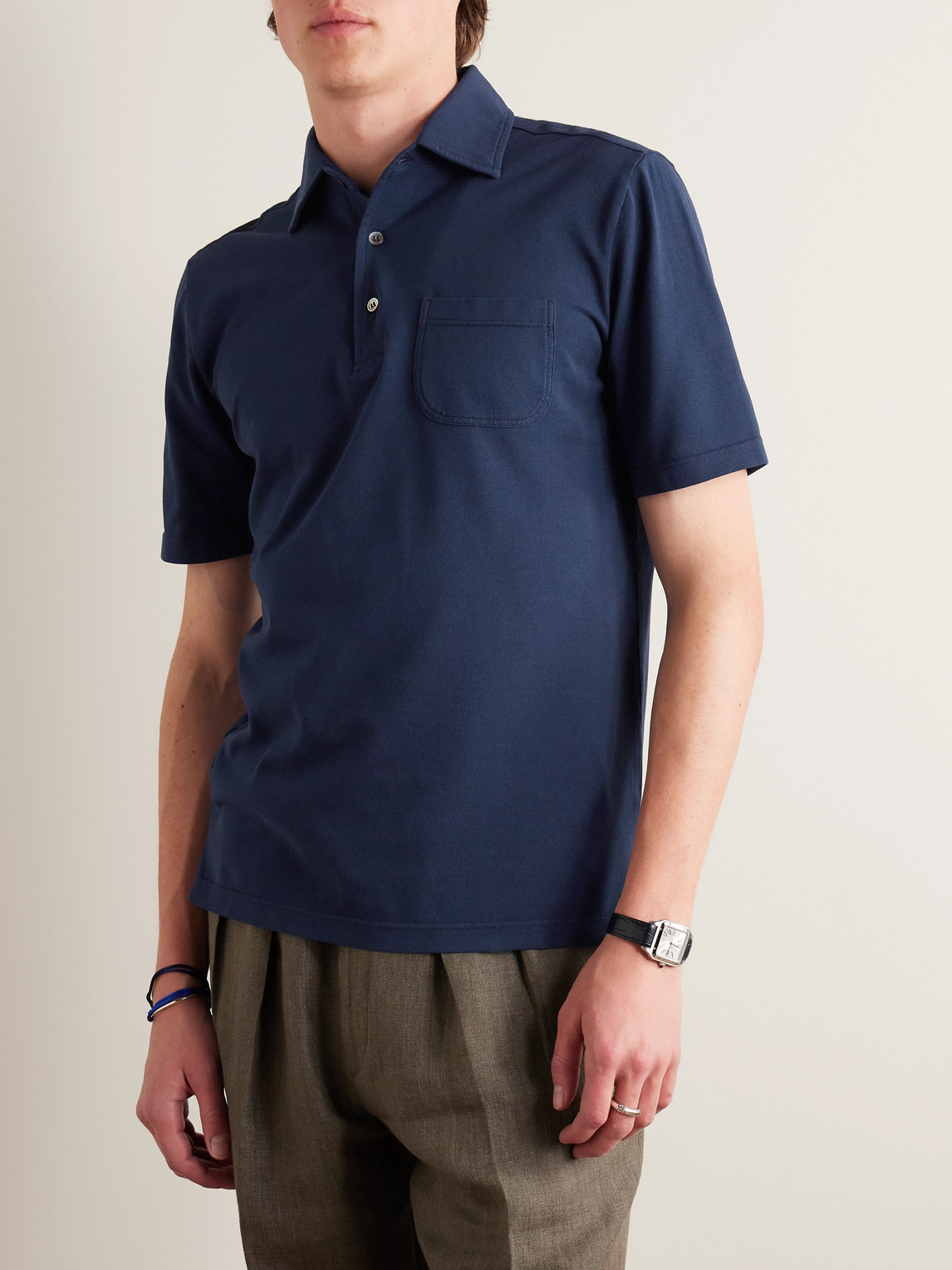 Shop Rubinacci Slim-fit Cotton-piqué Polo Shirt In Blue