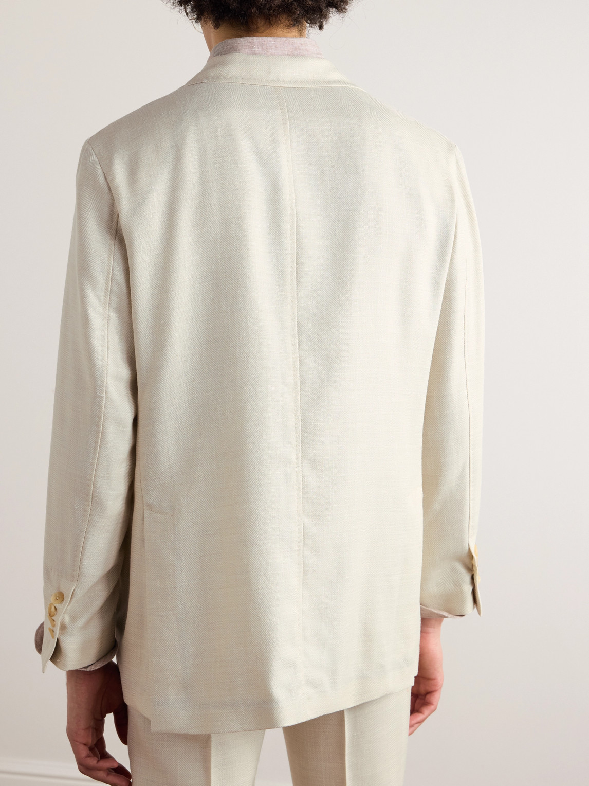 Shop Rubinacci Herringbone Wool, Silk And Linen-blend Suit Jacket In Neutrals
