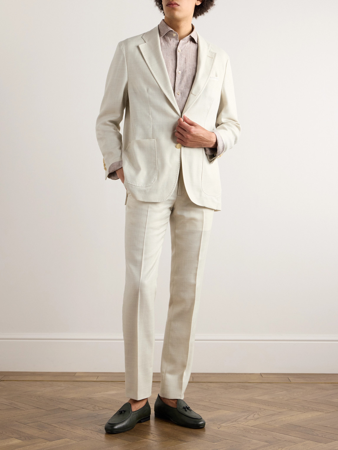 Shop Rubinacci Herringbone Wool, Silk And Linen-blend Suit Jacket In Neutrals