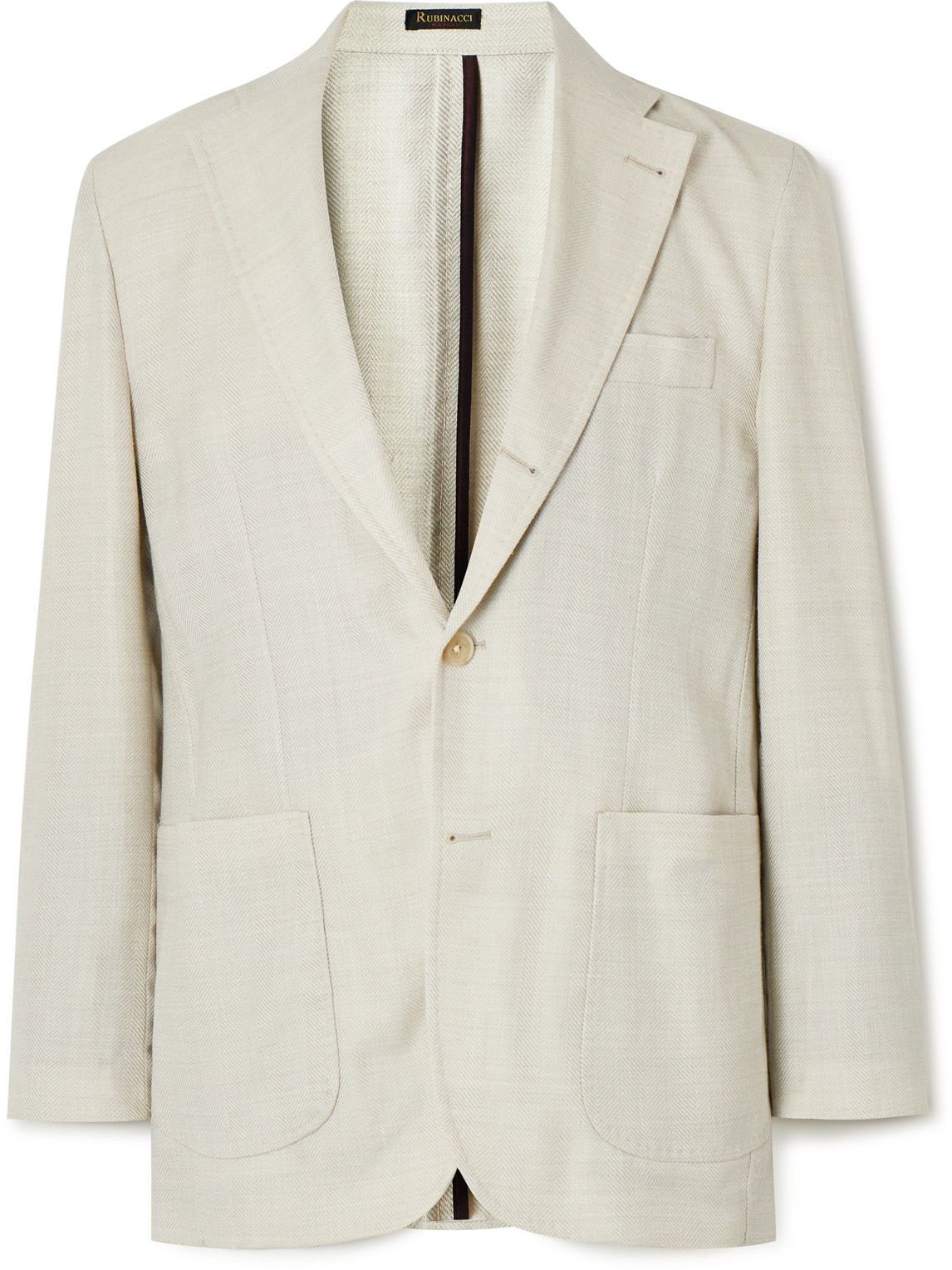 Rubinacci Herringbone Wool, Silk And Linen-blend Suit Jacket In Neutrals