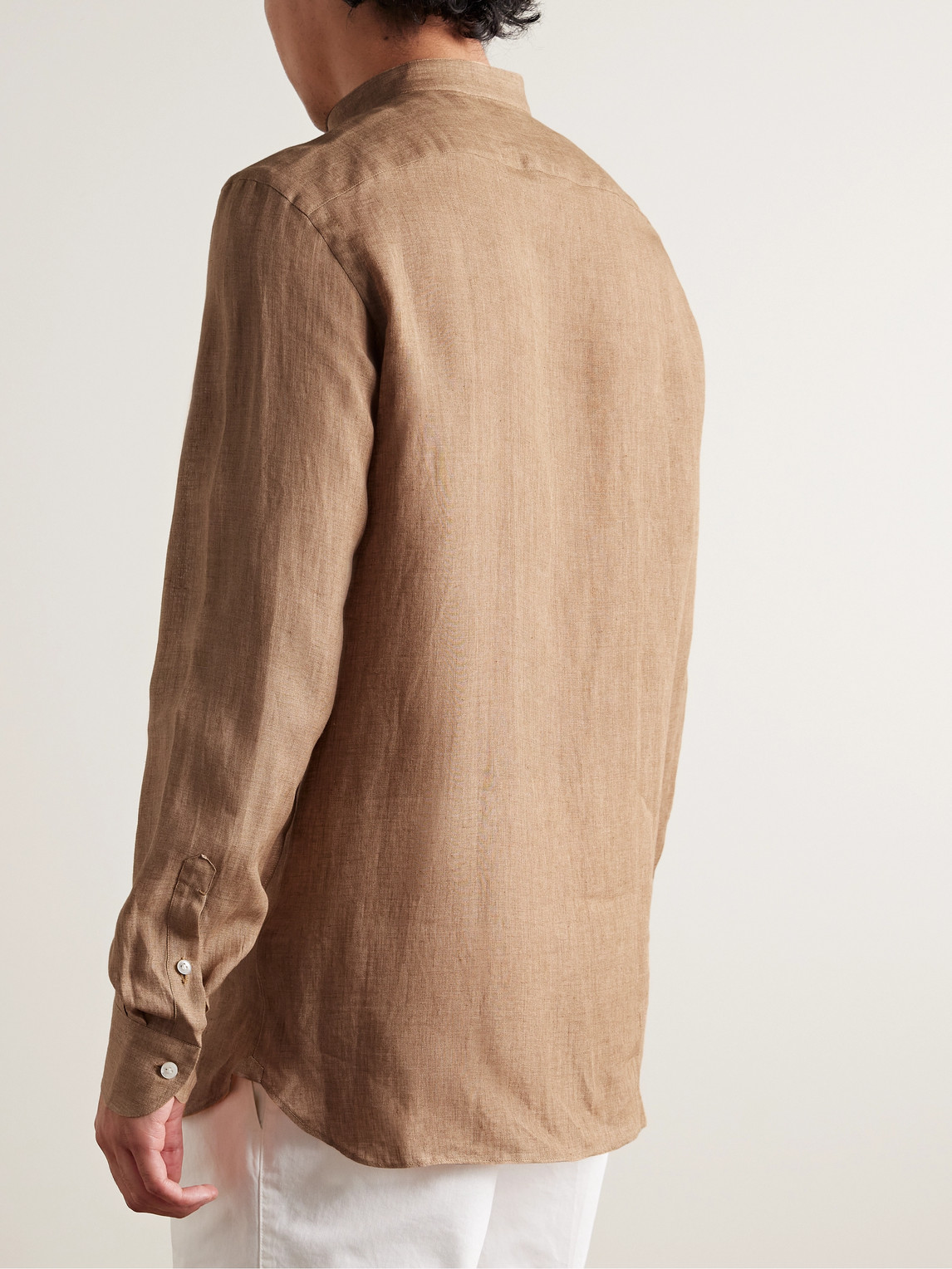 Shop Rubinacci Grandad-collar Linen Shirt In Brown
