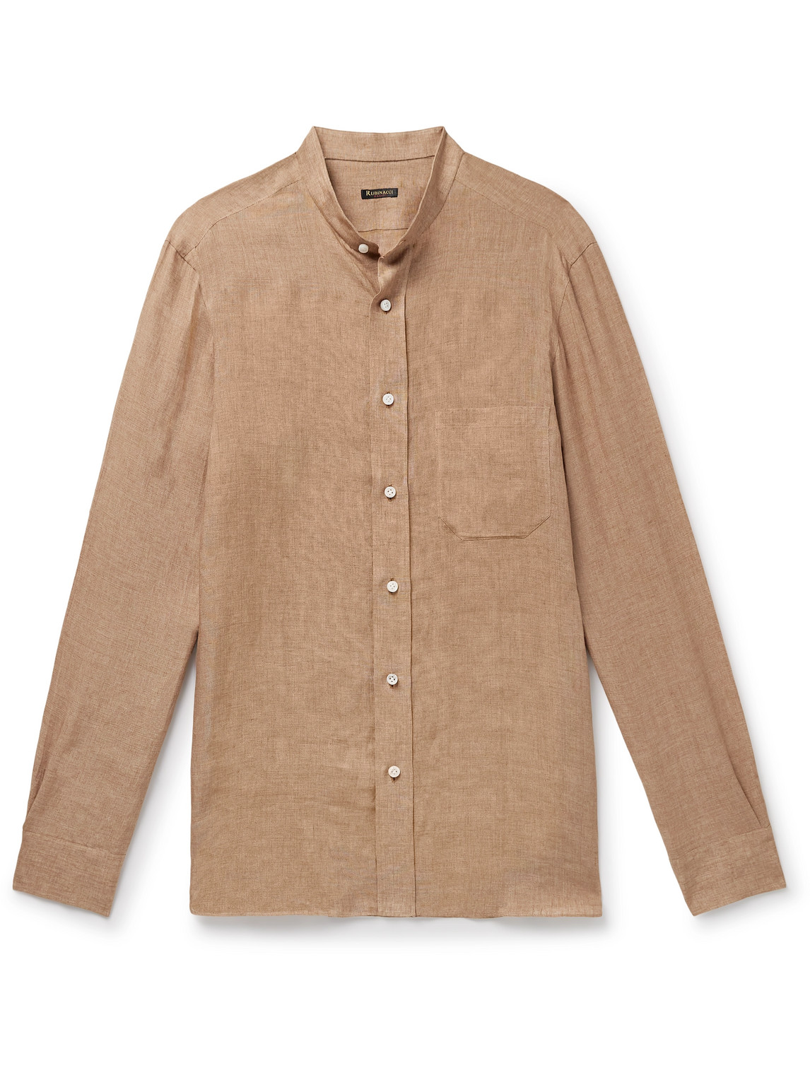 Rubinacci Grandad-collar Linen Shirt In Brown