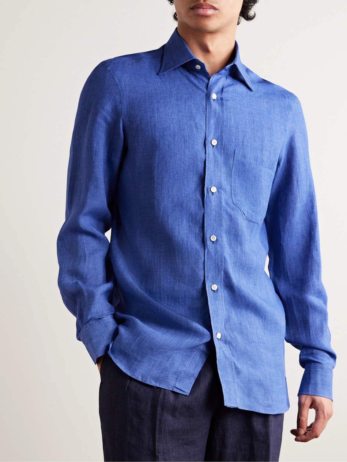 Shop Rubinacci Linen Shirt In Blue