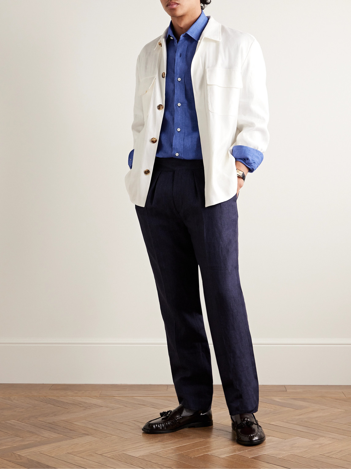 Shop Rubinacci Linen Shirt In Blue