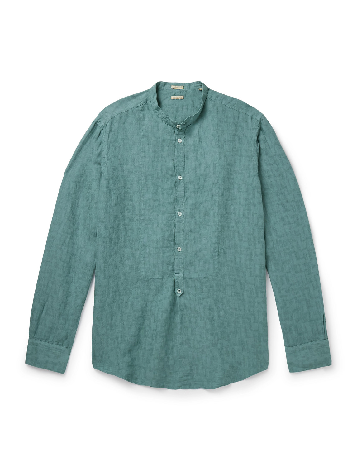Massimo Alba Kos Grandad-collar Linen And Cotton-blend Half-placket Shirt In Green