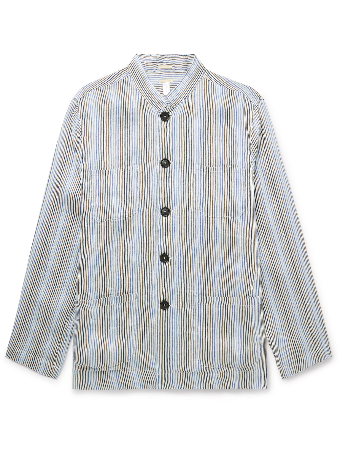 Cina2 Grandad-Collar Striped Linen and Silk-Blend Overshirt
