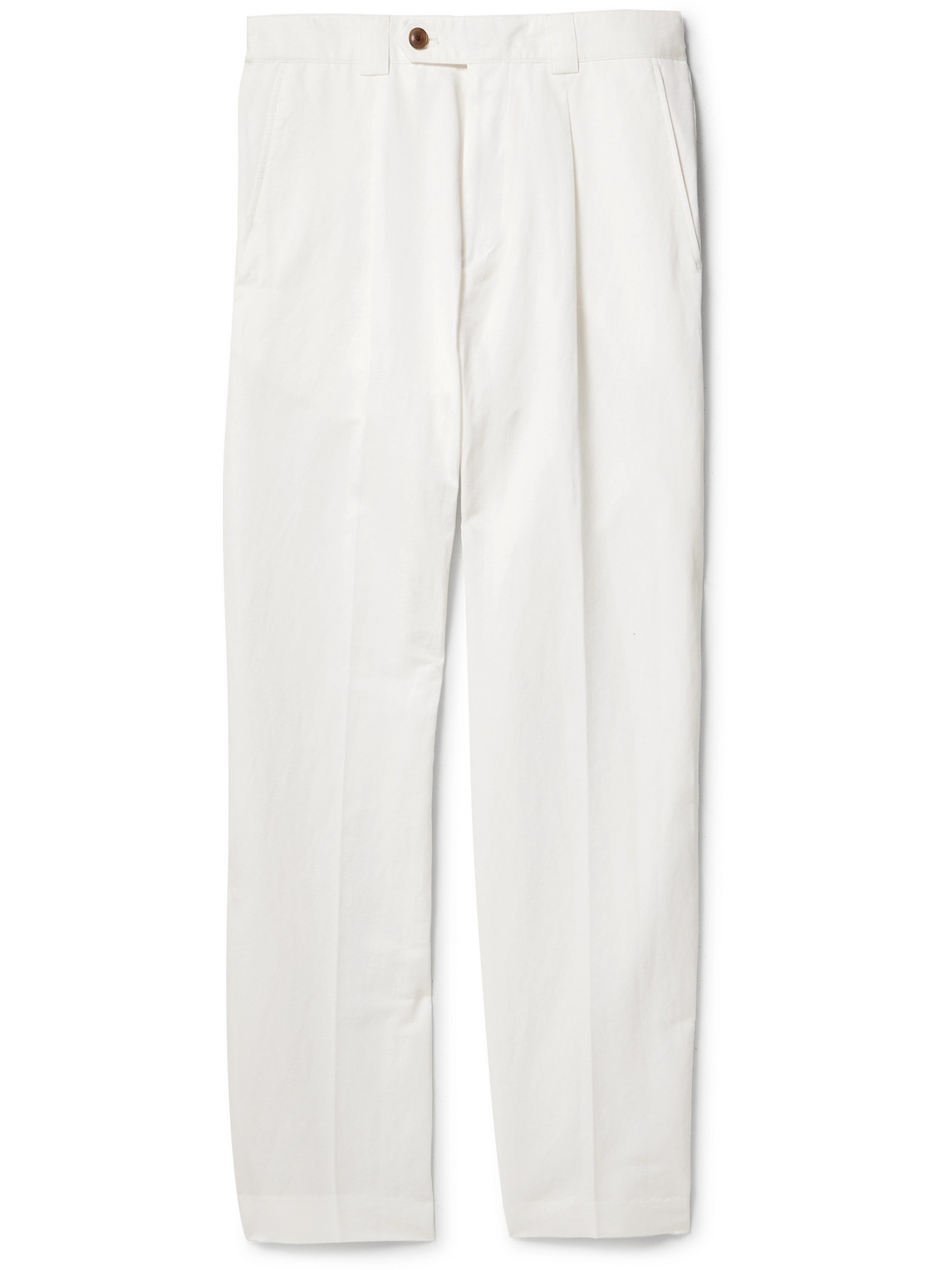 Paul Smith Tapered Pleated Cotton And Ramie-blend Trousers In White