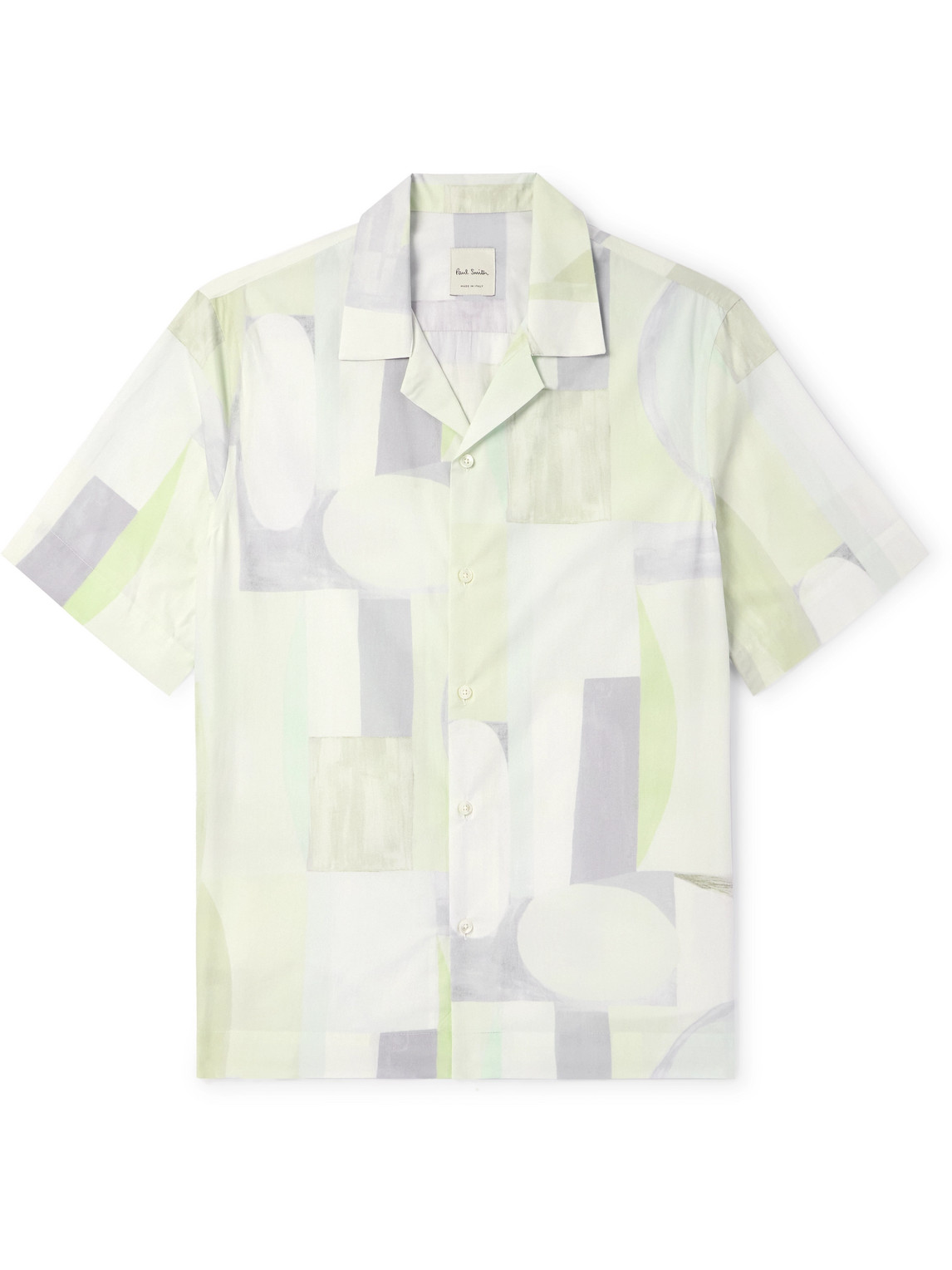 Paul Smith Convertible-collar Printed Cotton-poplin Shirt In Green