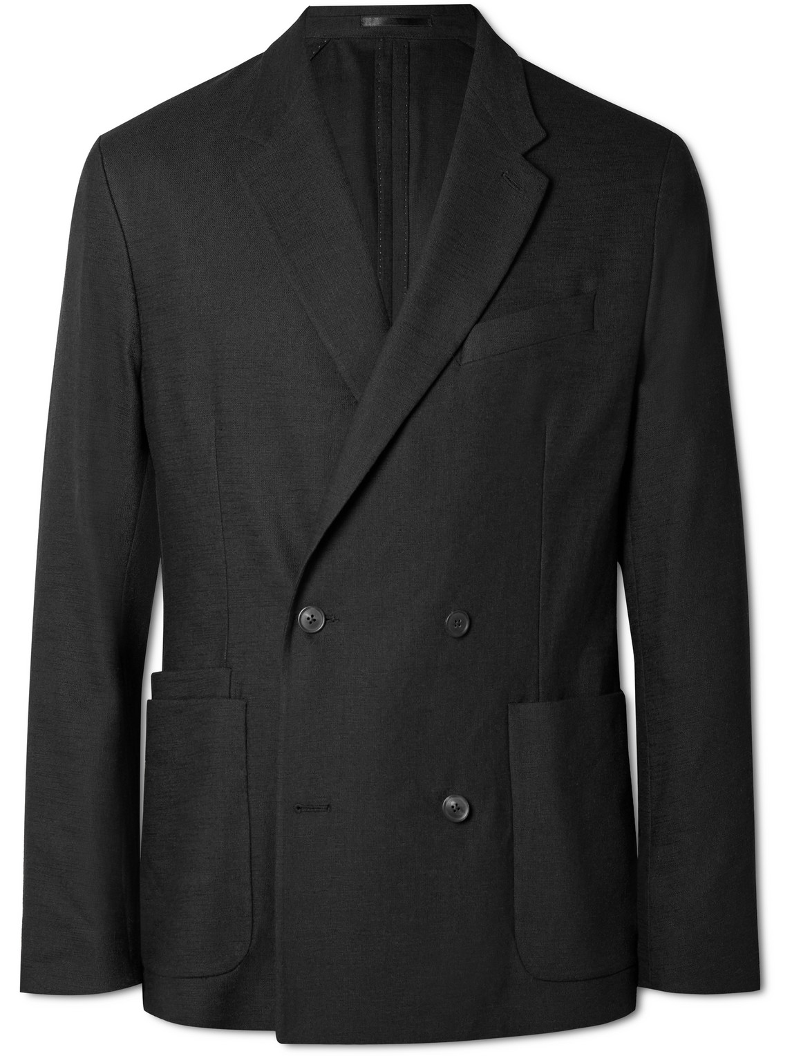 Paul Smith Double-breasted Linen-blend Blazer In Black