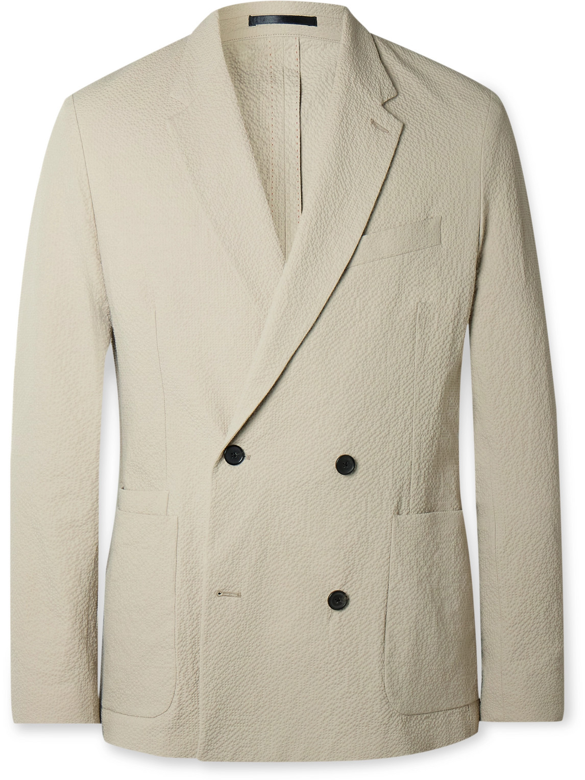 Paul Smith Double-breasted Cotton-blend Seersucker Blazer In Neutrals