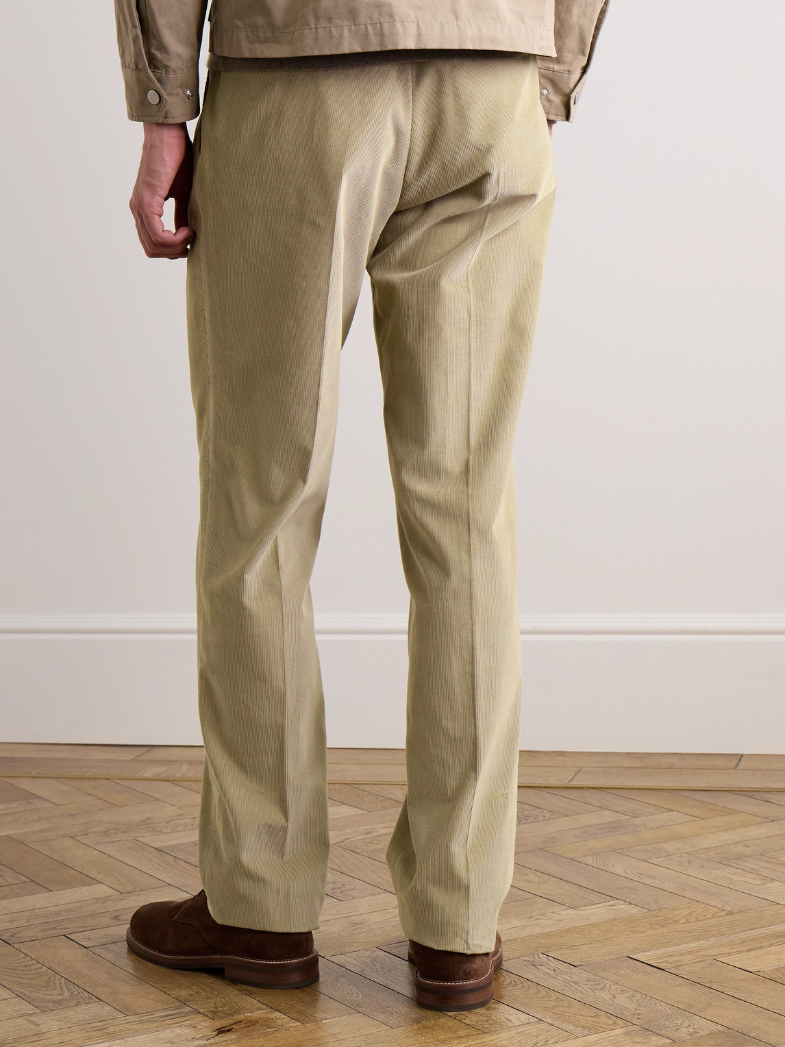 Shop Purdey Tapered Pleated Cotton-corduroy Trousers In Neutrals