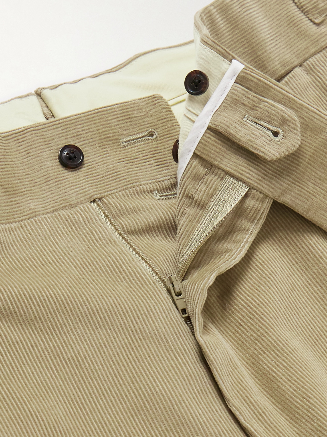 Shop Purdey Tapered Pleated Cotton-corduroy Trousers In Neutrals