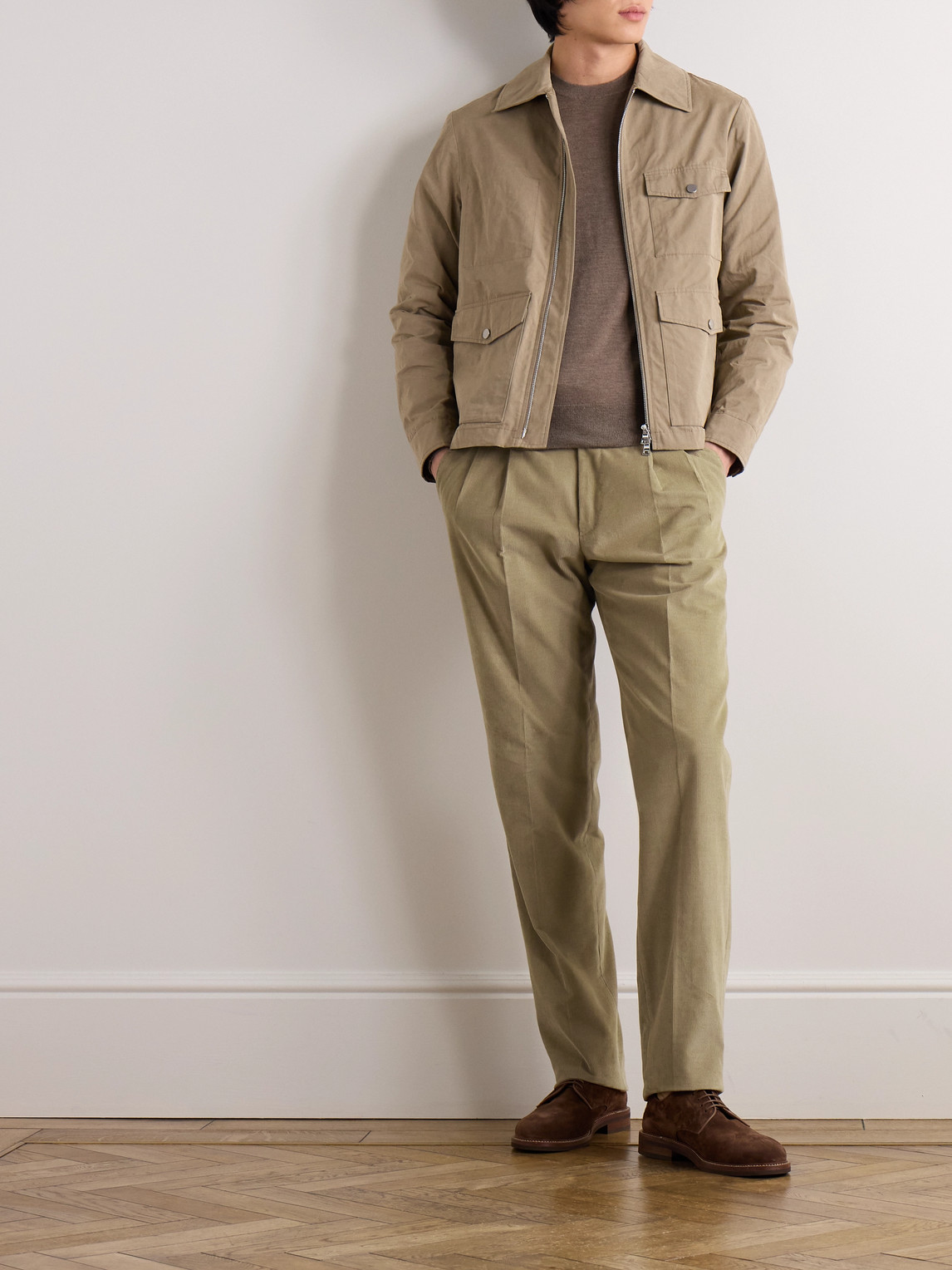 Shop Purdey Tapered Pleated Cotton-corduroy Trousers In Neutrals