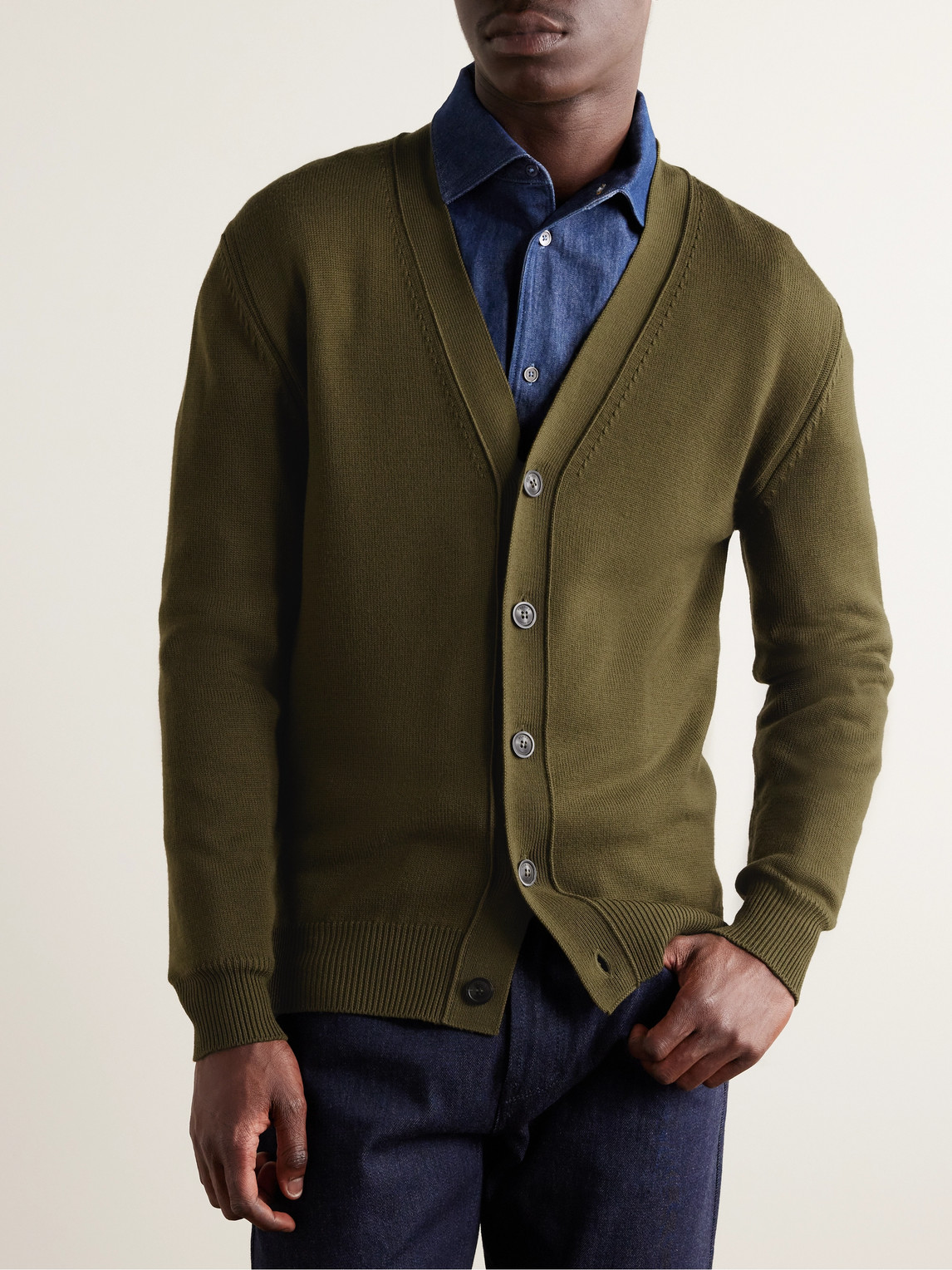 Shop Purdey Audley Slim-fit Wool Cardigan In Green