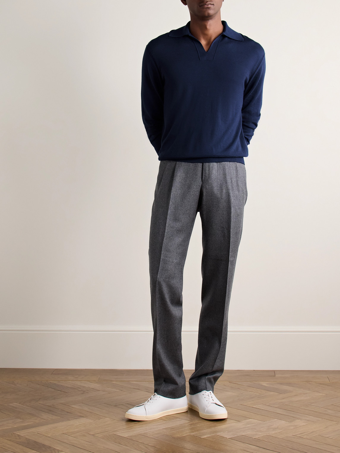 Shop Purdey Duke Slim-fit Worsted Cashmere Polo Sweater In Blue