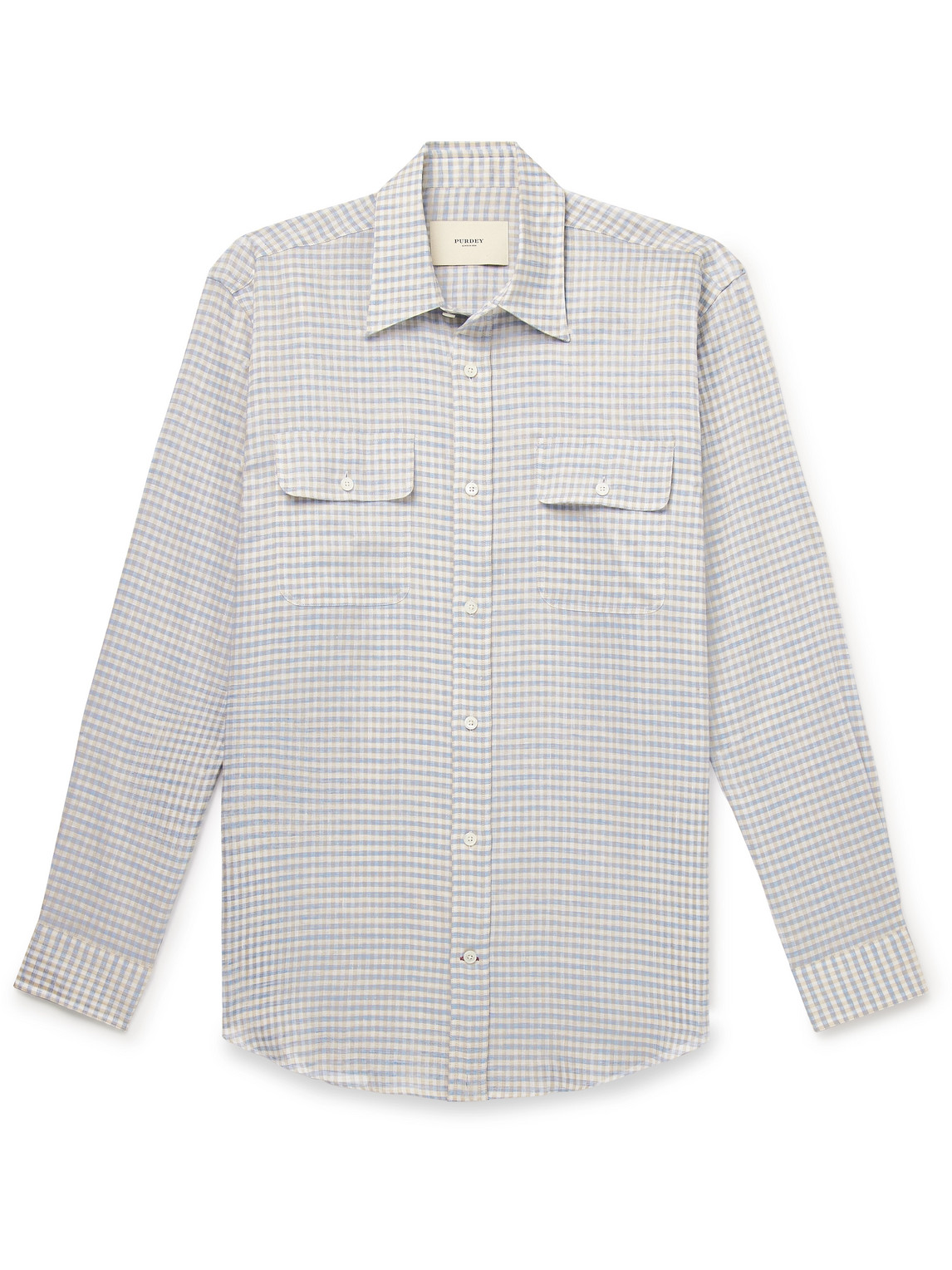 Purdey Checked Linen Shirt In Blue
