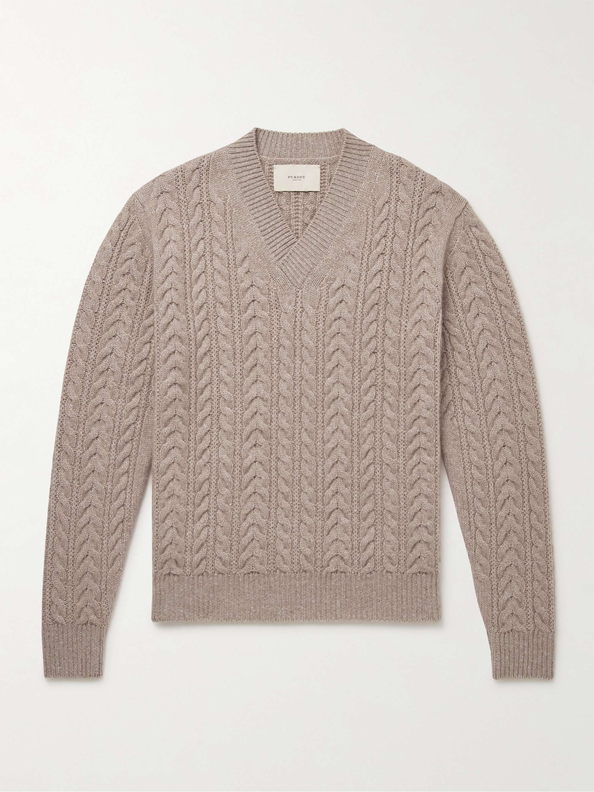Slim Fit Cable Knit Cashmere and Linen Blend Sweater