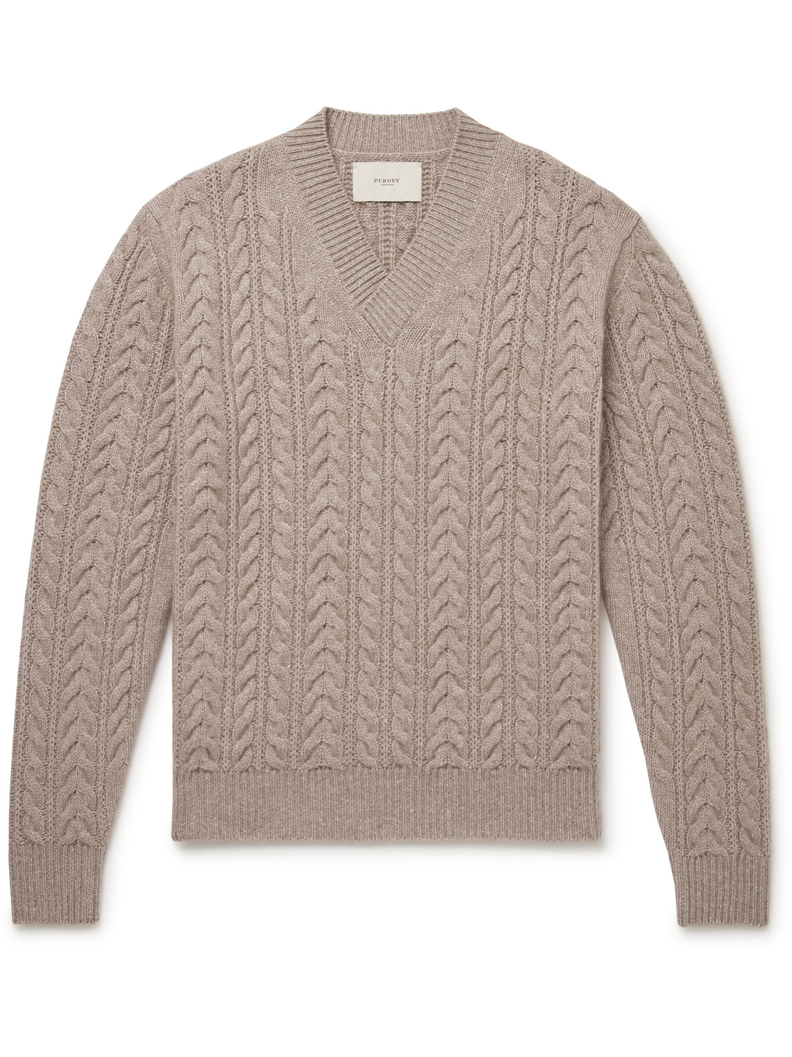 Purdey Slim-fit Cable-knit Cashmere And Linen-blend Jumper In Brown