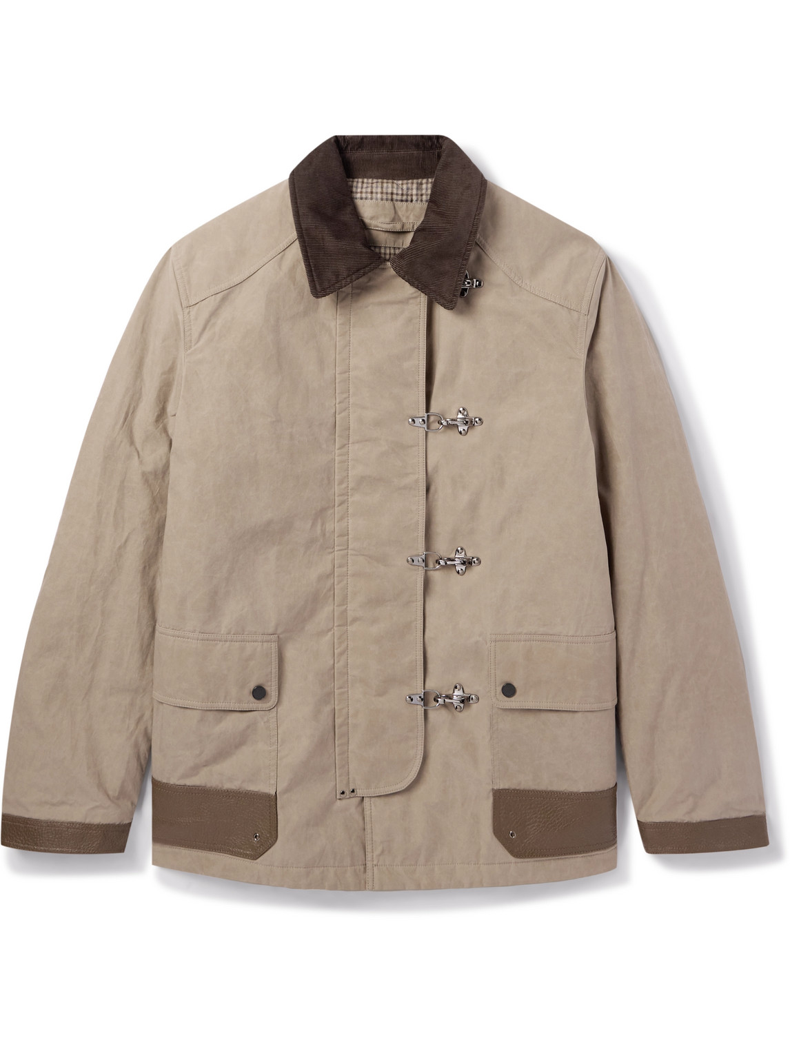 Latch Corduroy and Leather-Trimmed Cotton-Canvas Coat