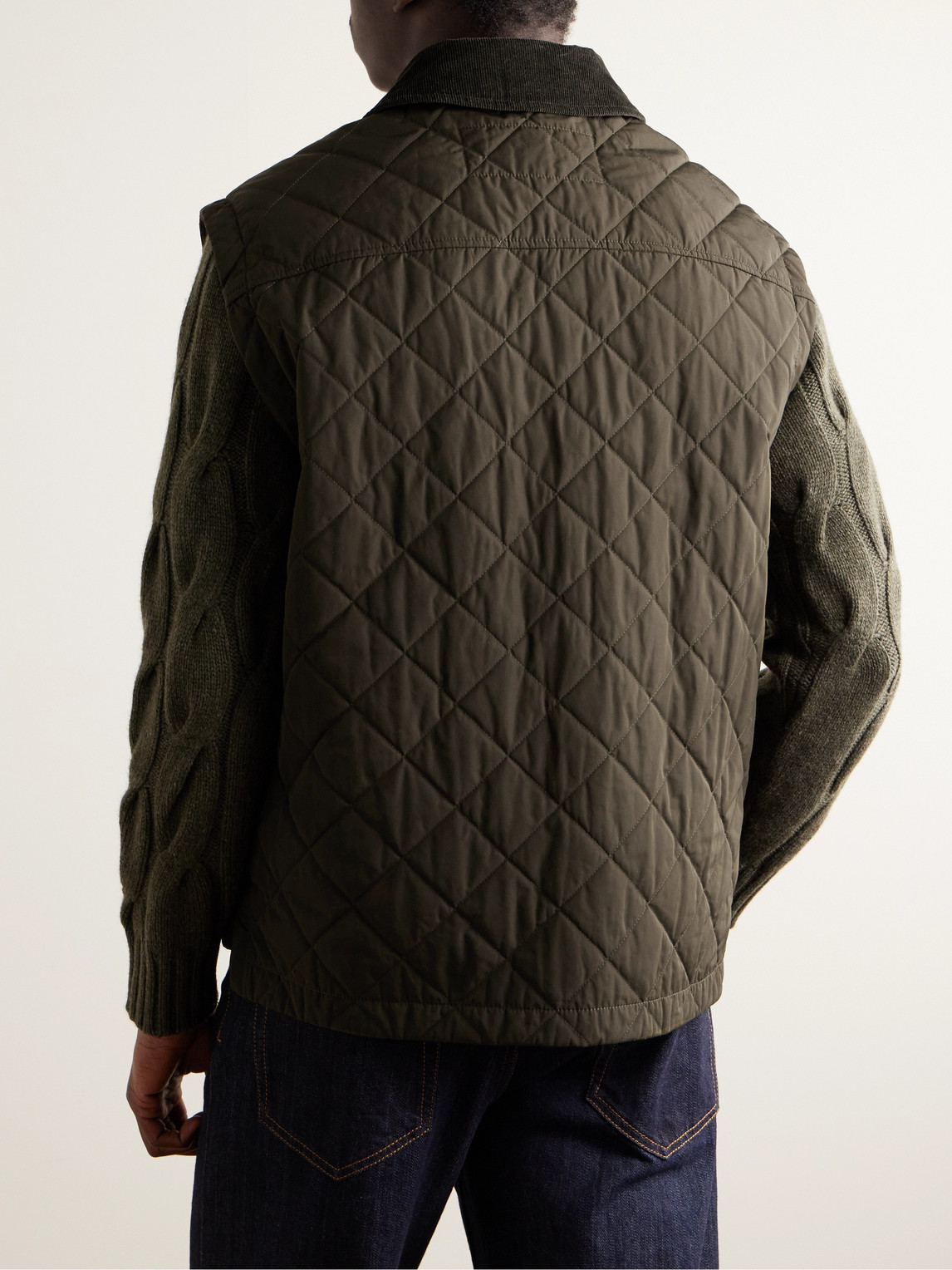 Shop Purdey Cotton Corduroy-trimmed Padded Quilted Shell Gilet In Green