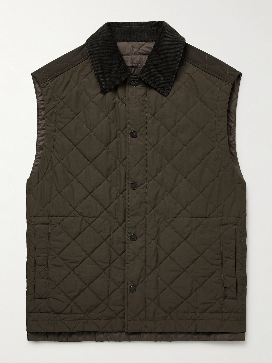 Purdey Cotton Corduroy-trimmed Padded Quilted Shell Gilet In Green