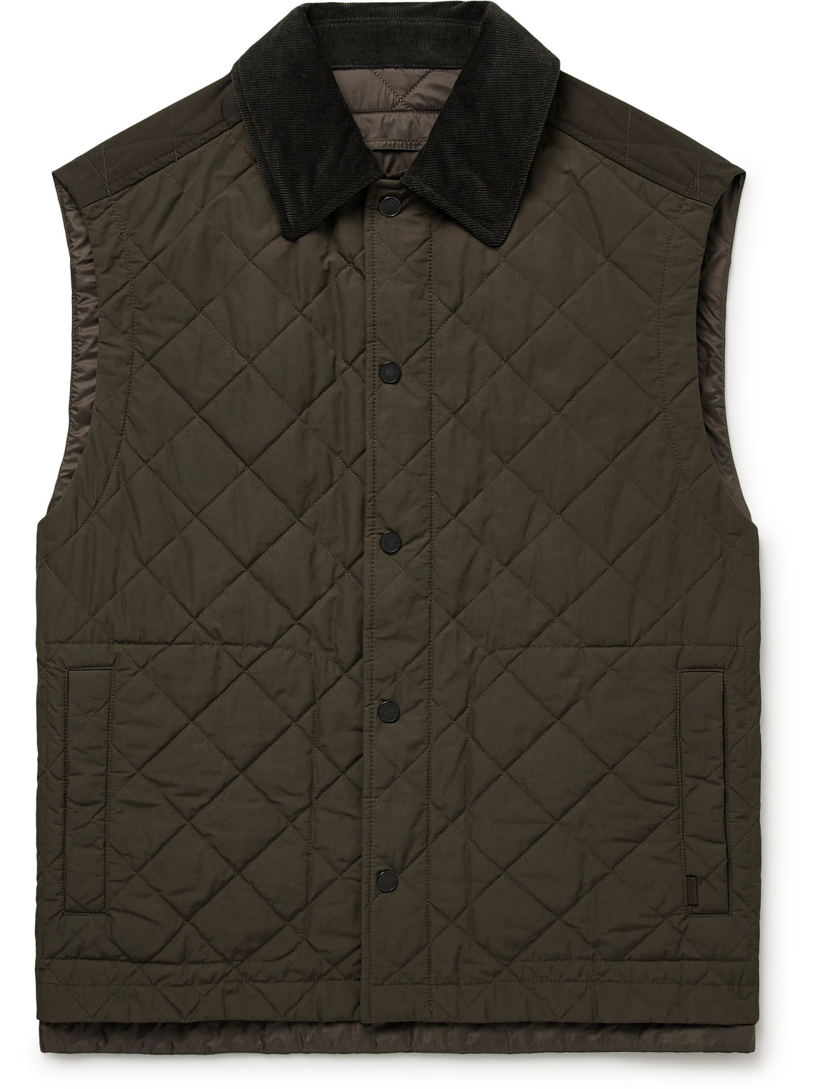 Purdey Cotton Corduroy-trimmed Padded Quilted Shell Gilet In Green