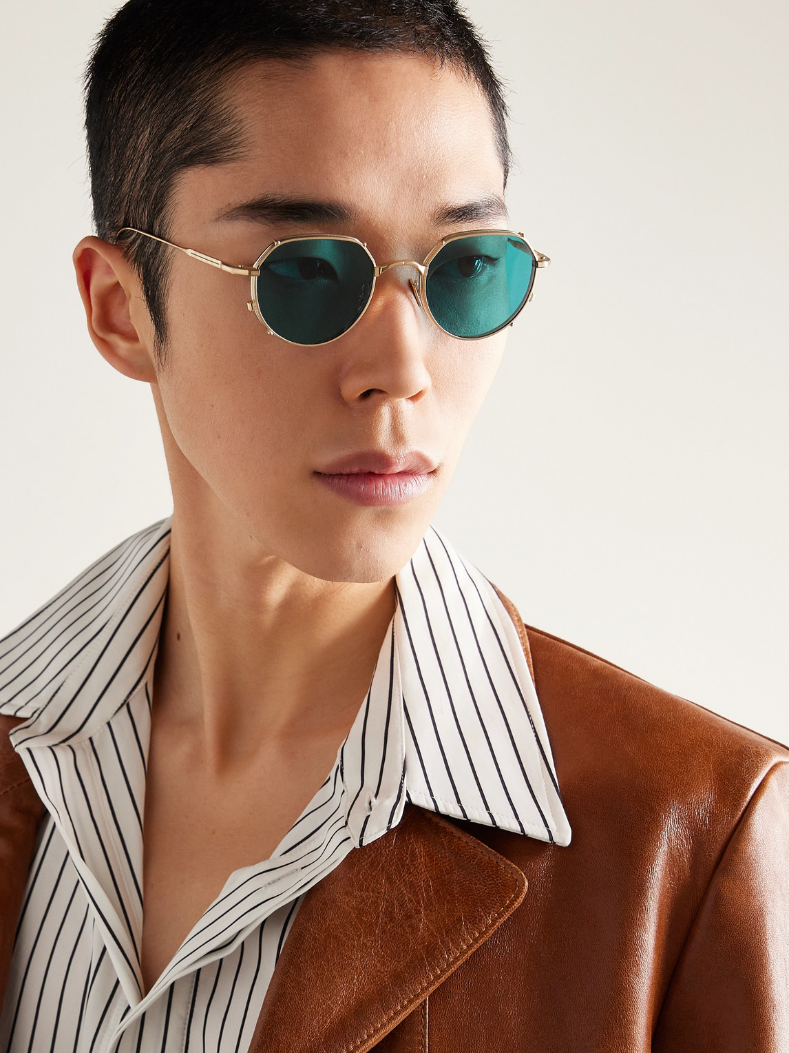 Shop Jacques Marie Mage Hartana Round-frame Gold-tone Beta Titanium Sunglasses