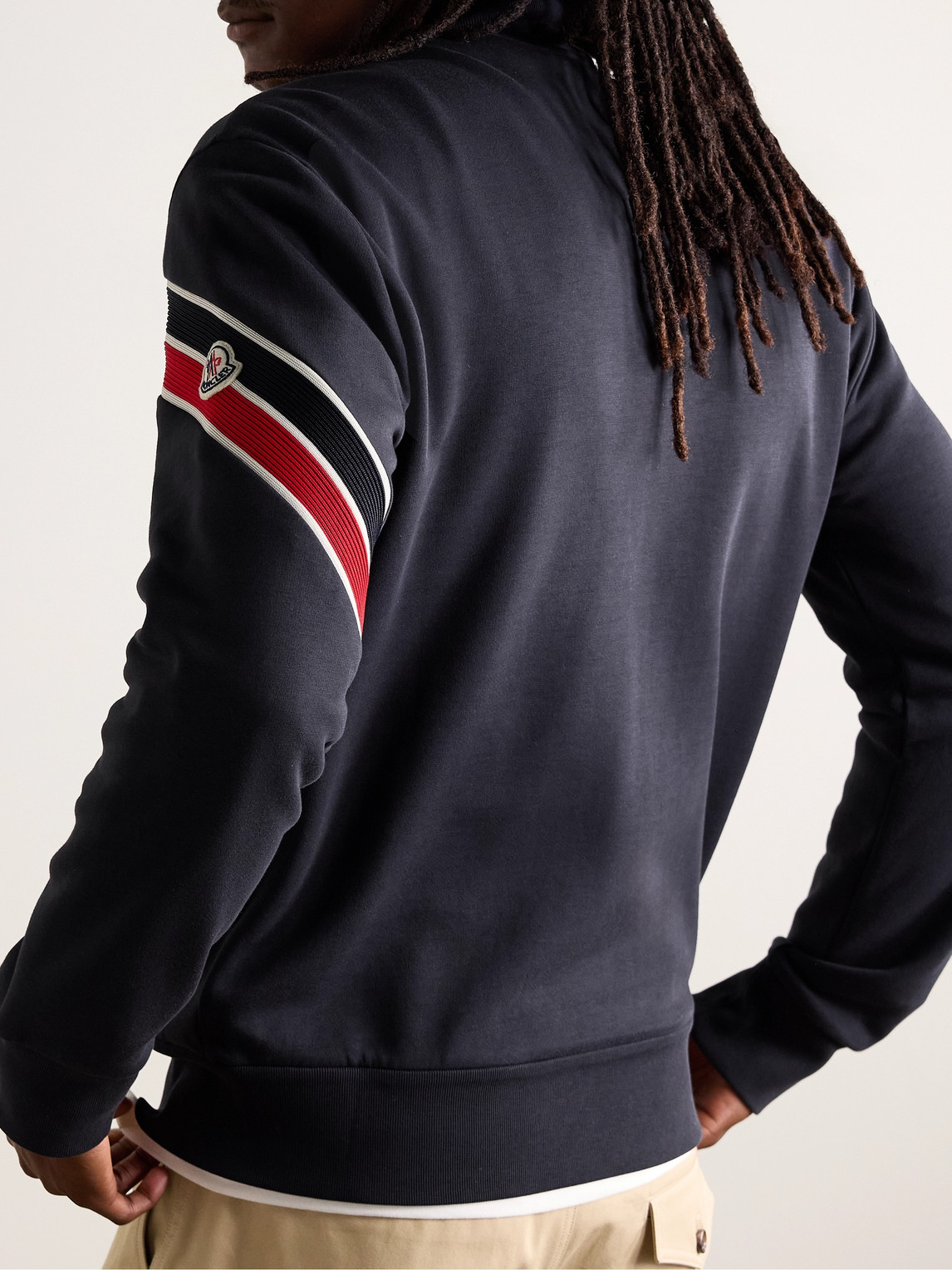 Moncler Stripe-detail Zipped Cardigan In Blue