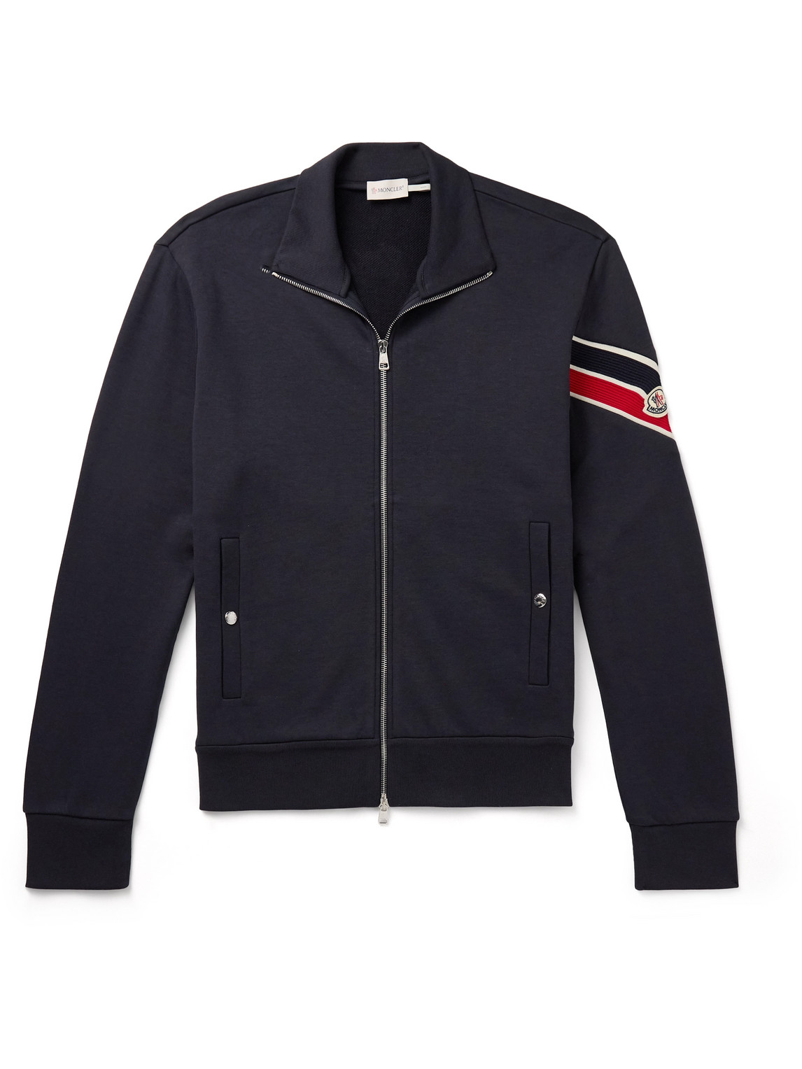 Moncler Stripe-detail Zipped Cardigan In Blue