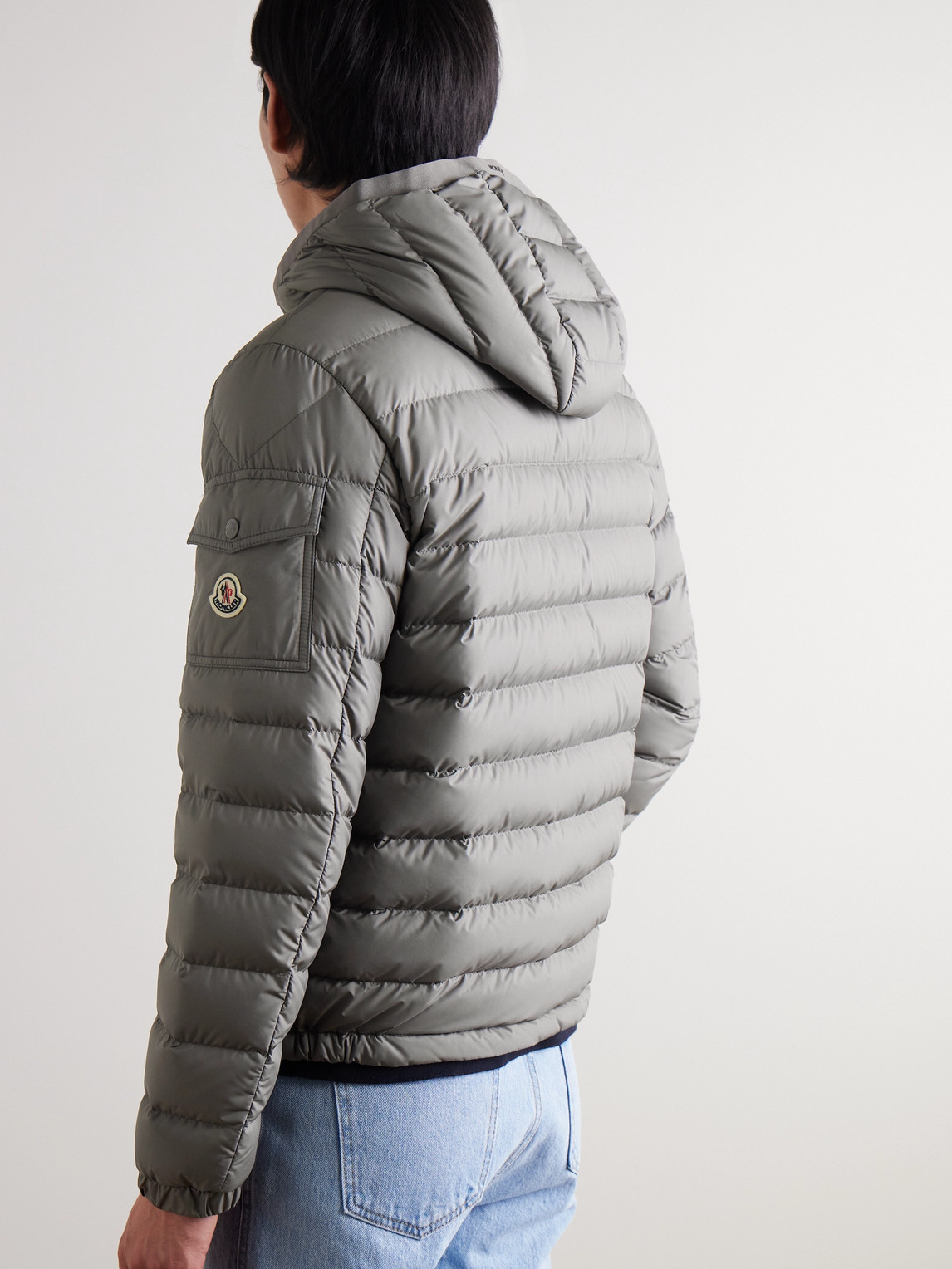 Moncler Galion Quilted Shell Hooded Down Jacket In Gray