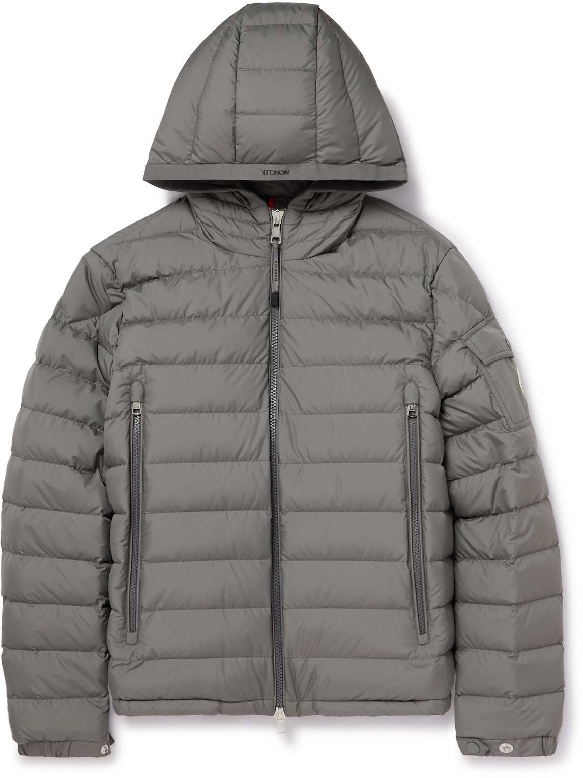 Moncler Galion Quilted Shell Hooded Down Jacket In Gray