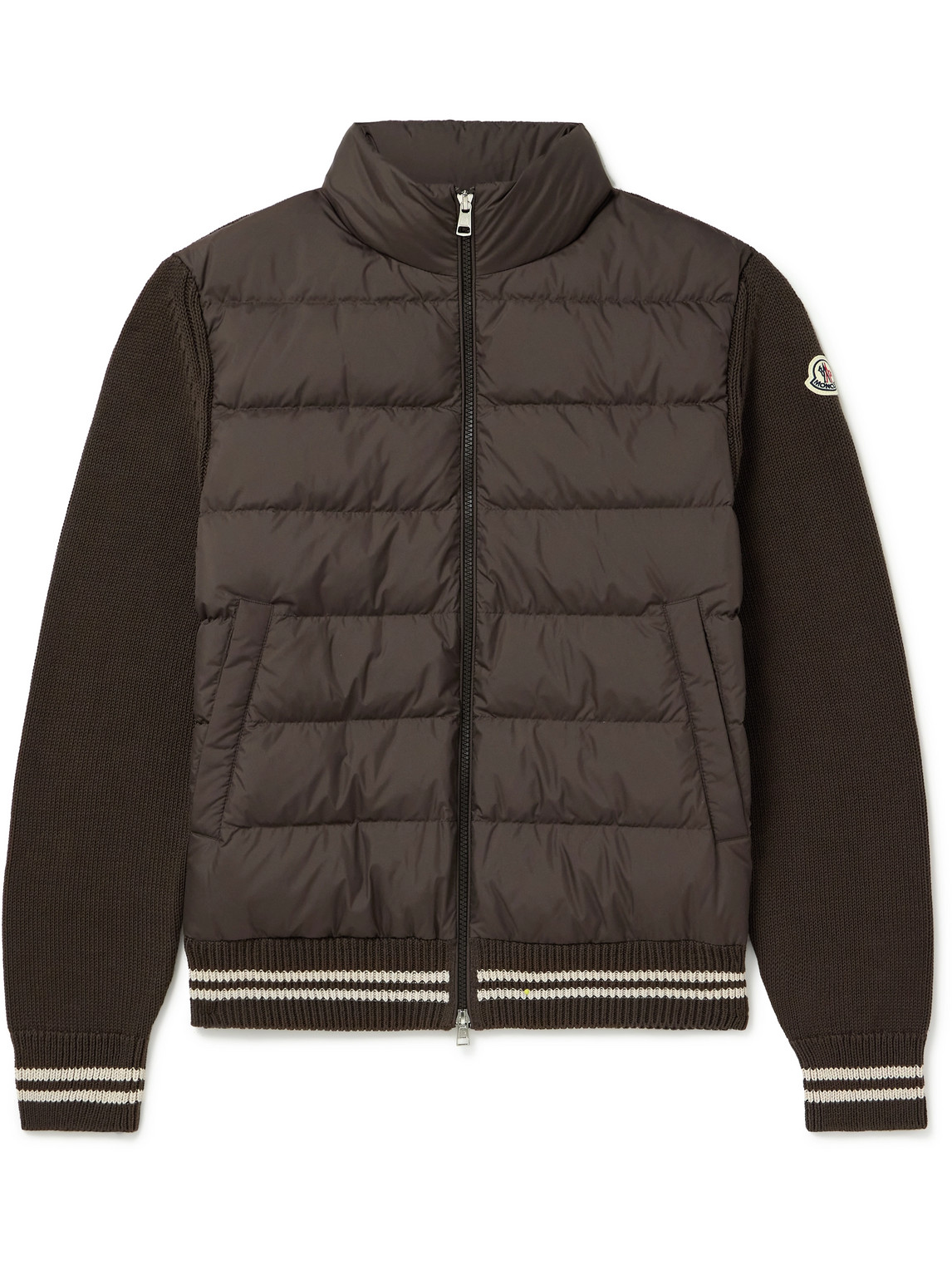 Logo-Appliquéd Ribbed Cotton and Quilted Shell Down Cardigan
