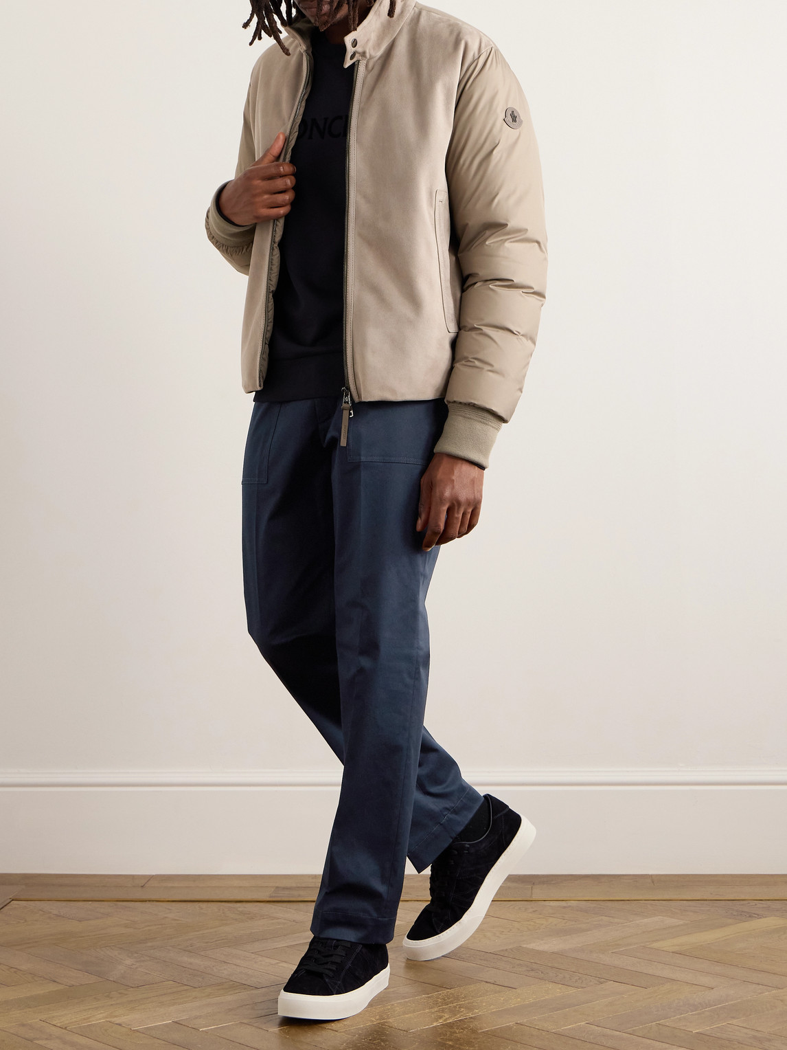 Moncler Tapered Cotton-blend Gabardine Trousers In Blue