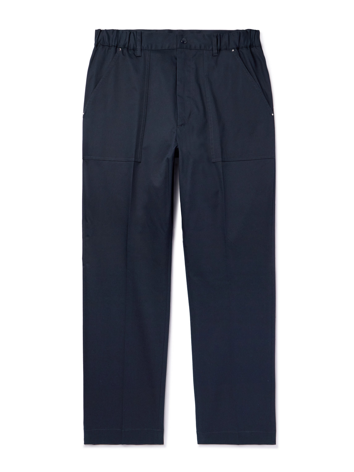 Moncler Tapered Cotton-blend Gabardine Trousers In Blue