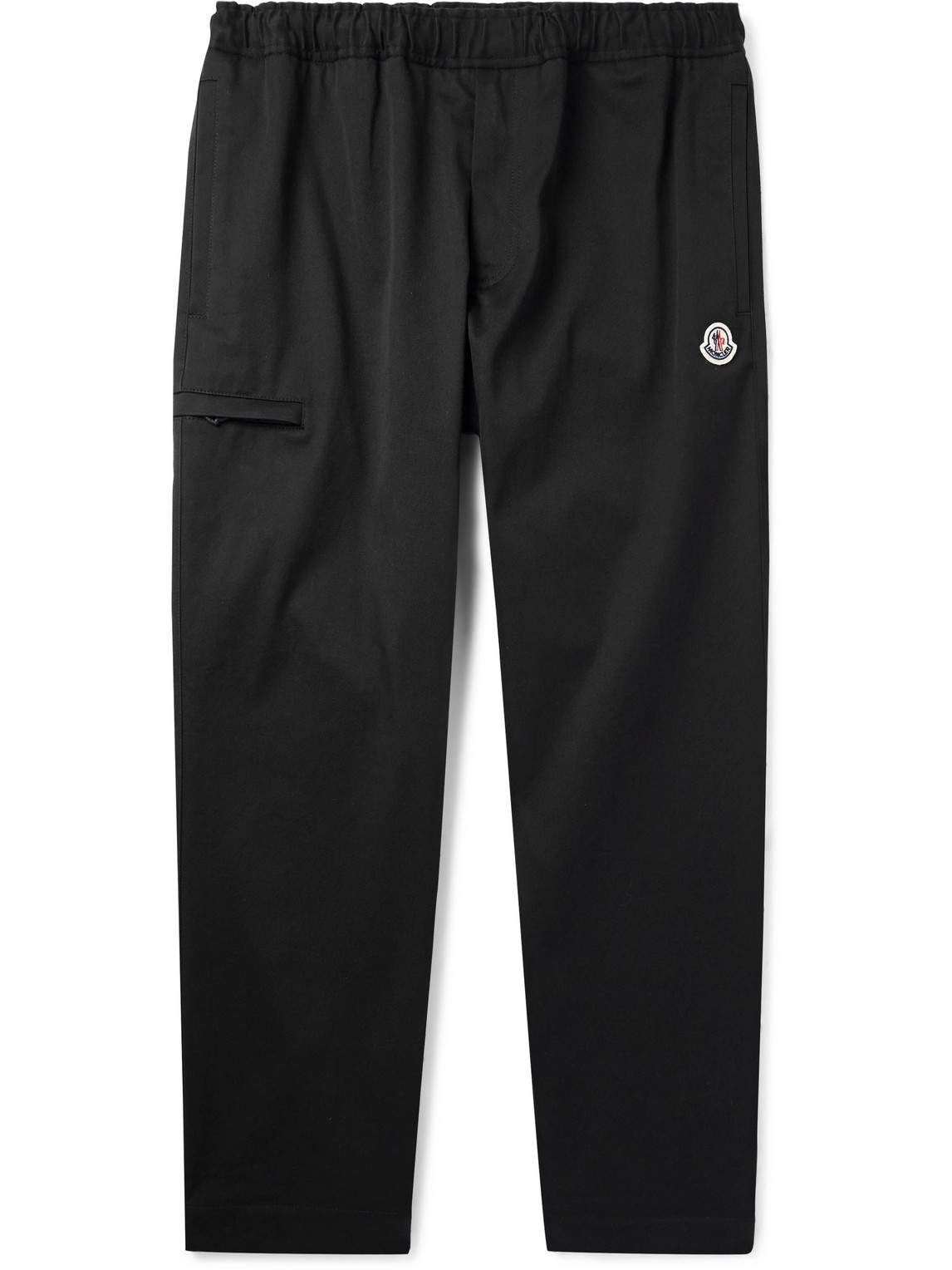 Moncler Straight-leg Logo-appliquèd Cotton-blend Gabardine Trousers In Black