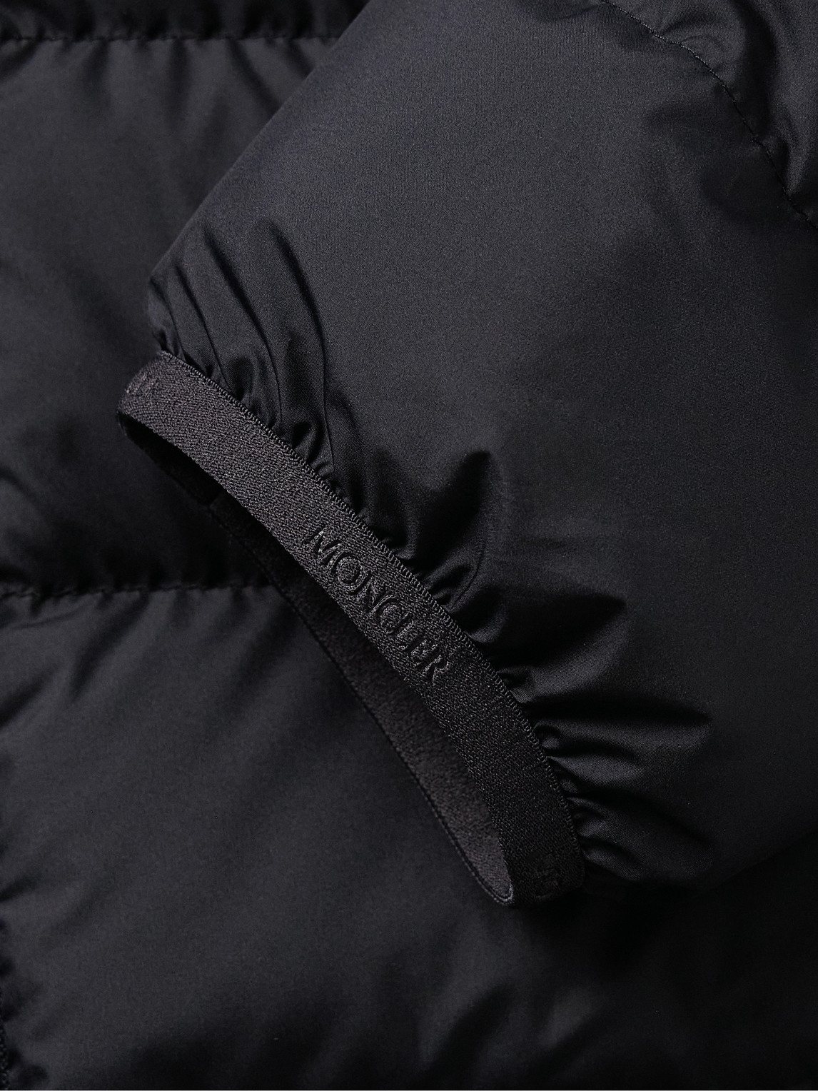 Moncler Quilted Down Jacket With High Collar And Logo Patch In Blue