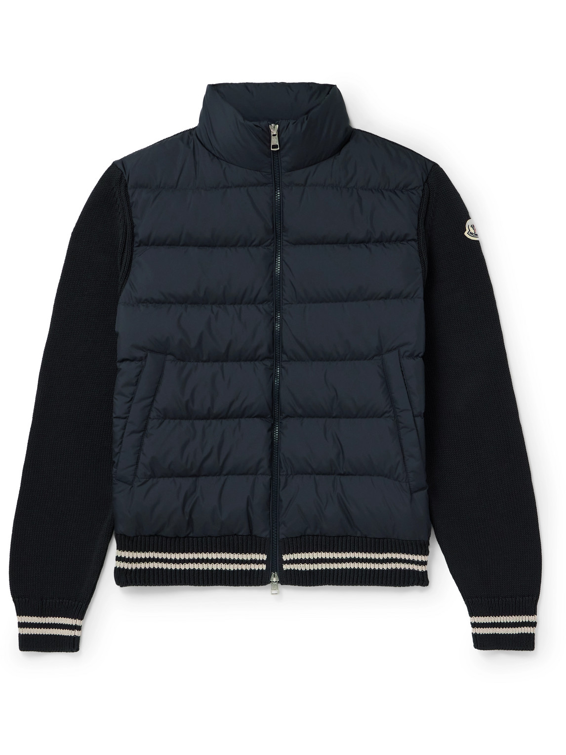 Logo-Appliquéd Ribbed Cotton and Quilted Shell Down Cardigan