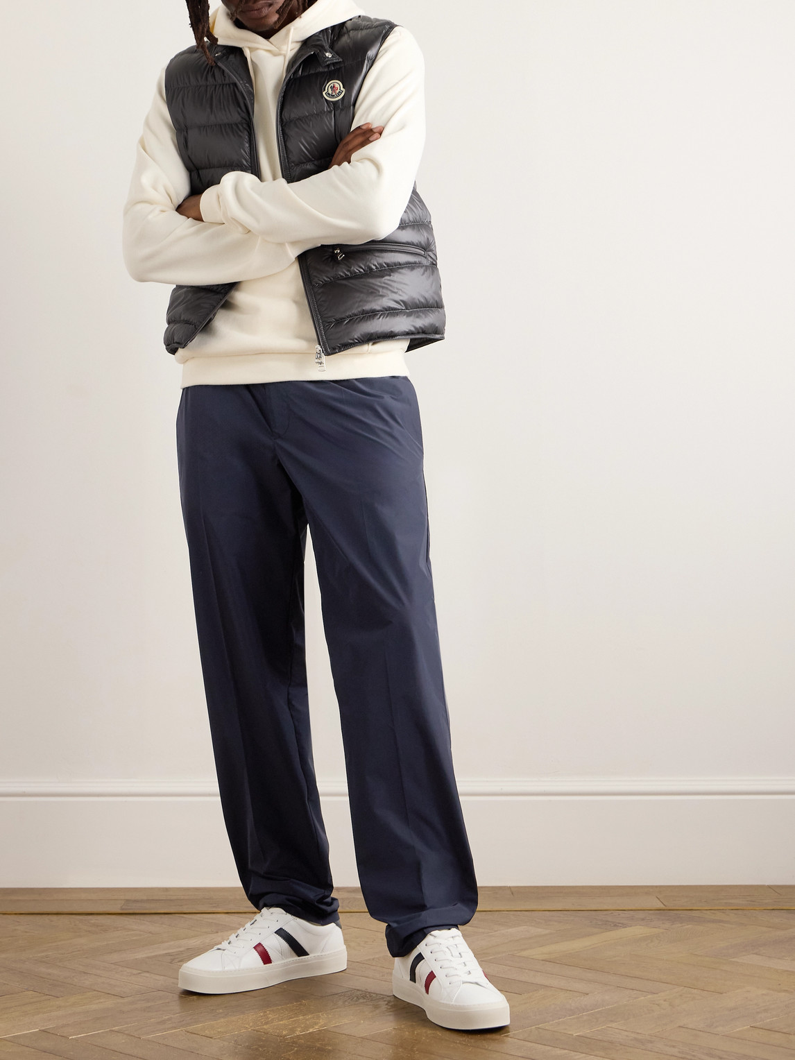 Moncler Wool Blend Gabardine Pants In Blue