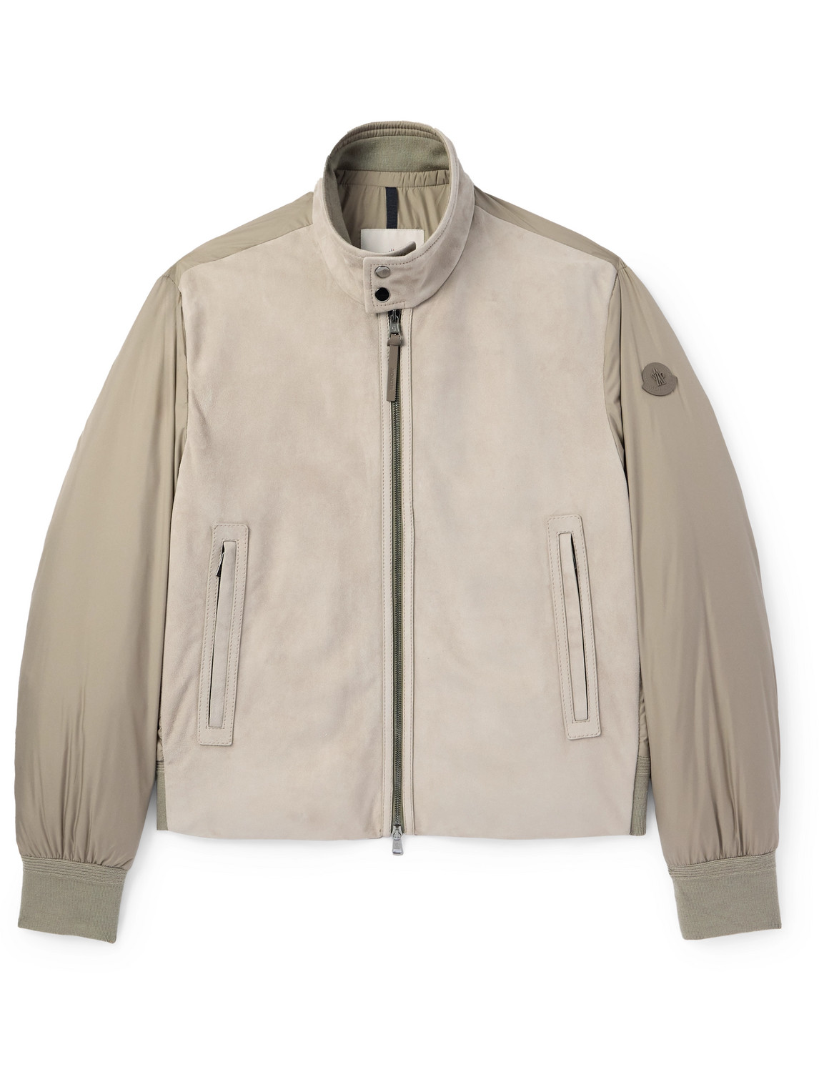 Moncler Suede And Shell Jacket In Brown