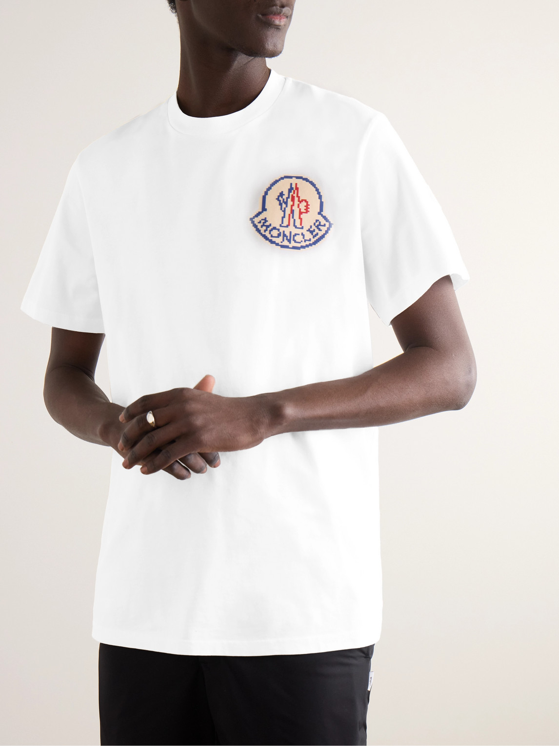 Moncler Natural White Cotton Short Sleeves T-shirt In White