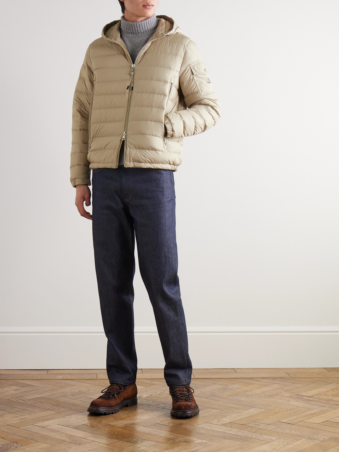 Moncler Galion Quilted Shell Hooded Down Jacket In Neutrals
