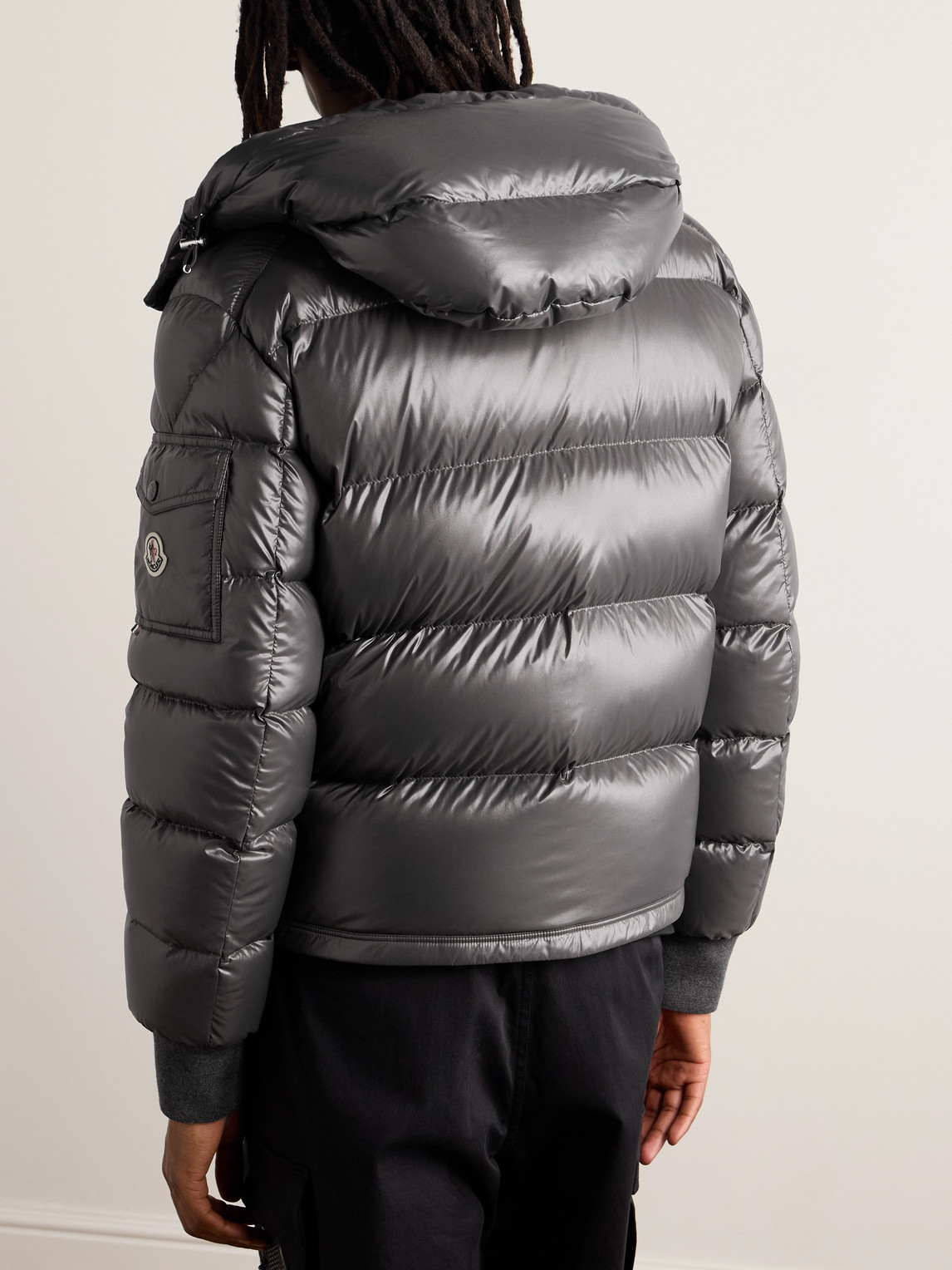 Moncler Maljasset Slim-fit Quilted Lacquered-nylon Hooded Down Jacket In Gray