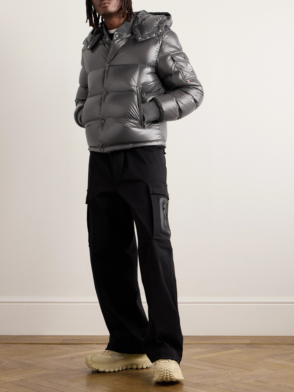 Moncler Maljasset Slim-fit Quilted Lacquered-nylon Hooded Down Jacket In Gray
