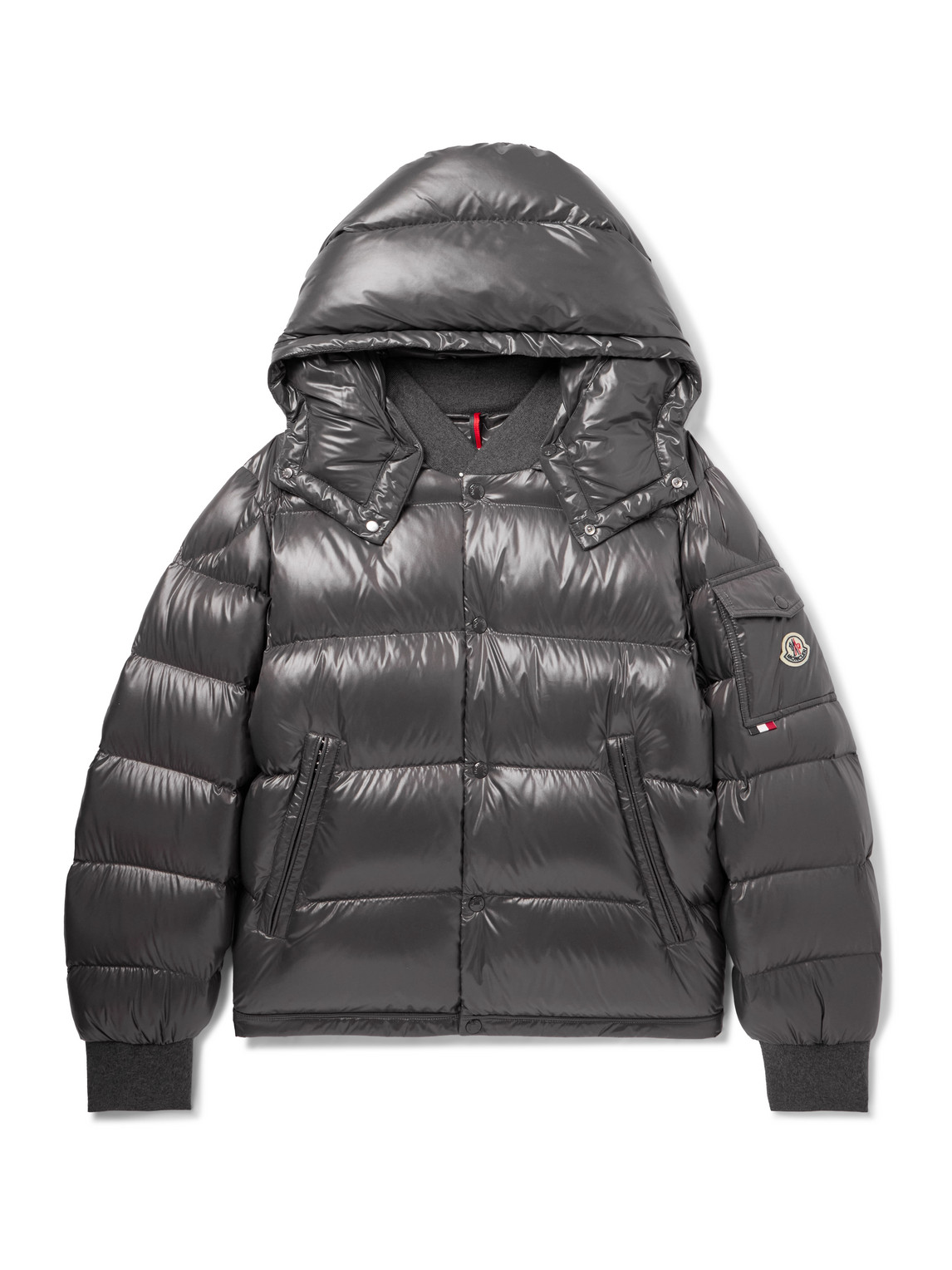 Moncler Maljasset Slim-fit Quilted Lacquered-nylon Hooded Down Jacket In Gray