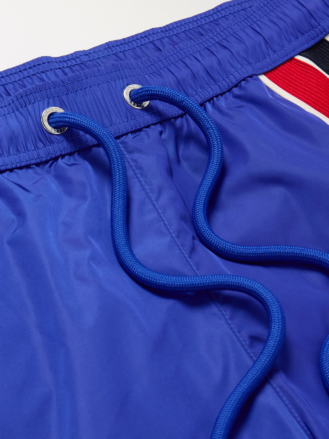 Moncler Straight-leg Mid-length Logo-appliquéd Striped Recycled Swim Shorts In Blue